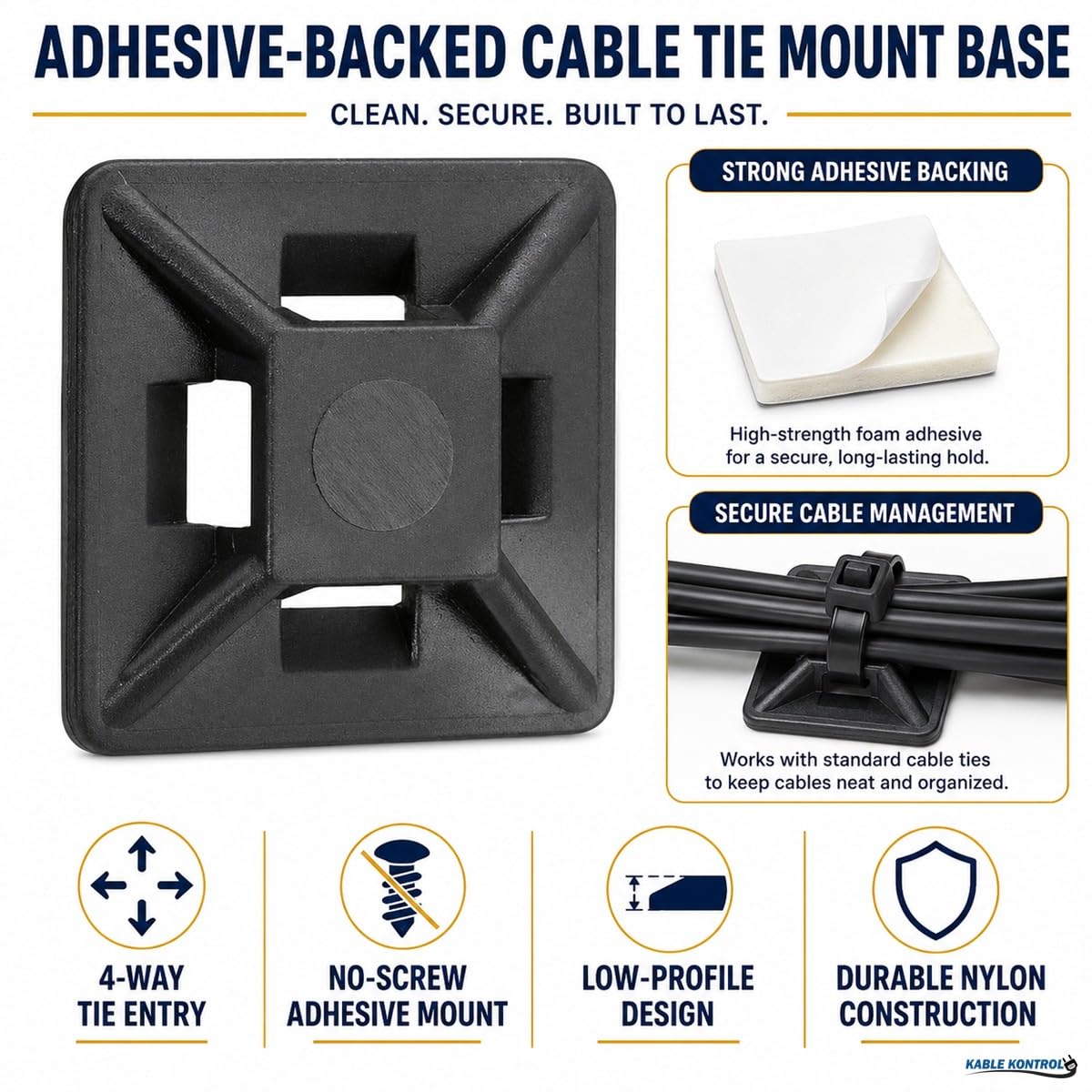 Kable Kontrol Zip Tie Mounts - Black (100) -2 Kable Kontrol Zip Tie Mounts - Black (100) -2
