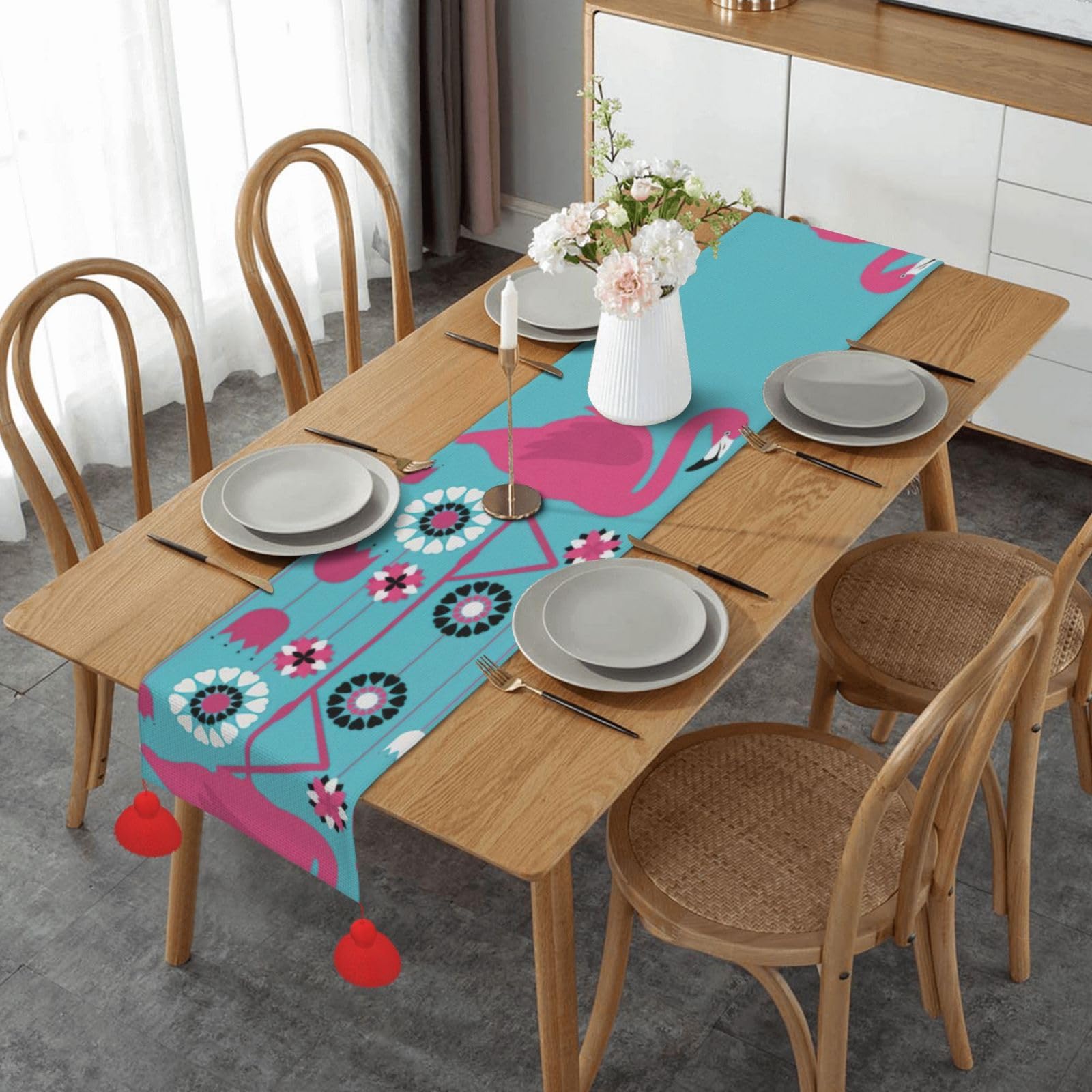 Chemin de table de Noël oiseau rose frais pour illuminer vos repas en famille