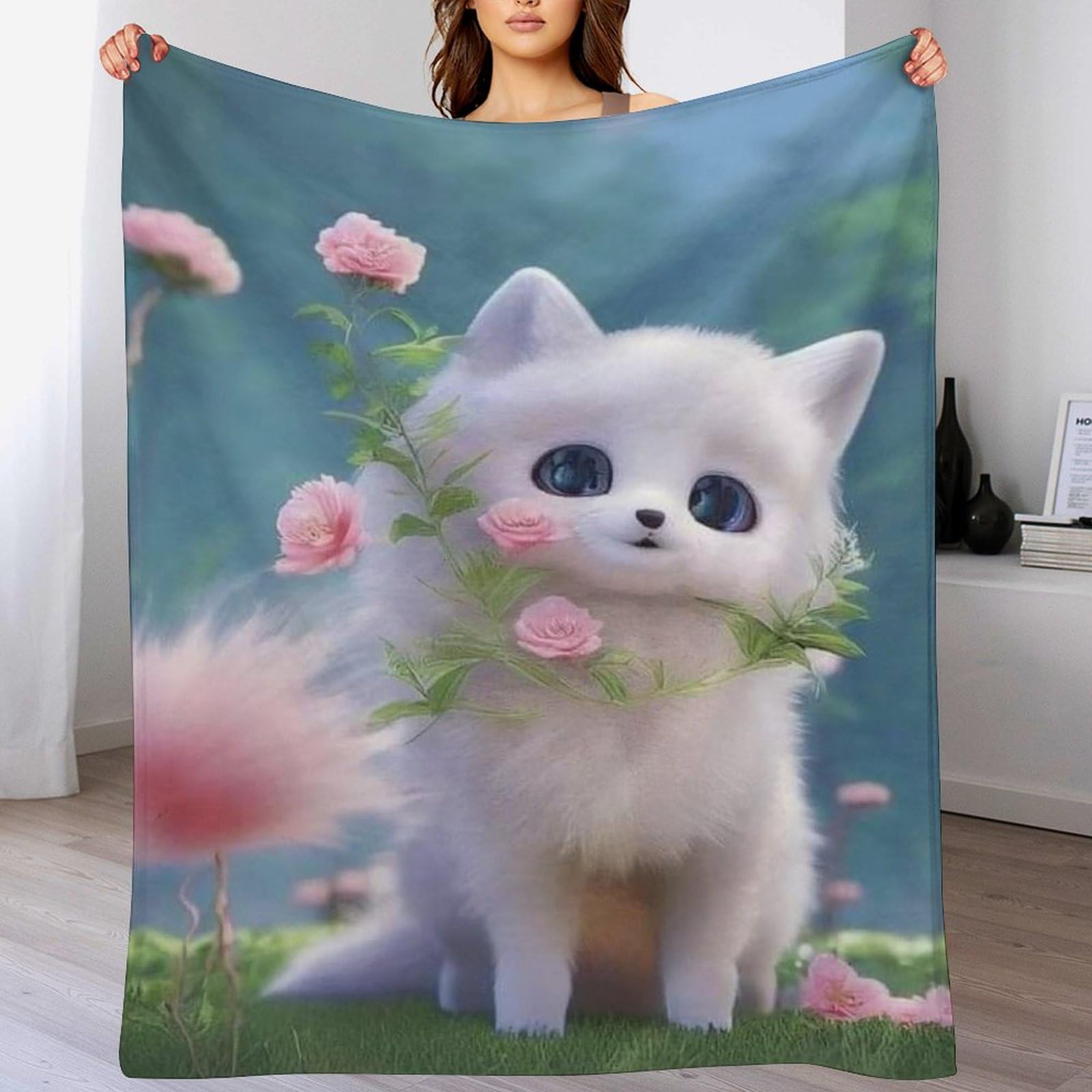 Manta de franela con diseño de gato 100x130 cm manta para sofa calida de forro polar para salon