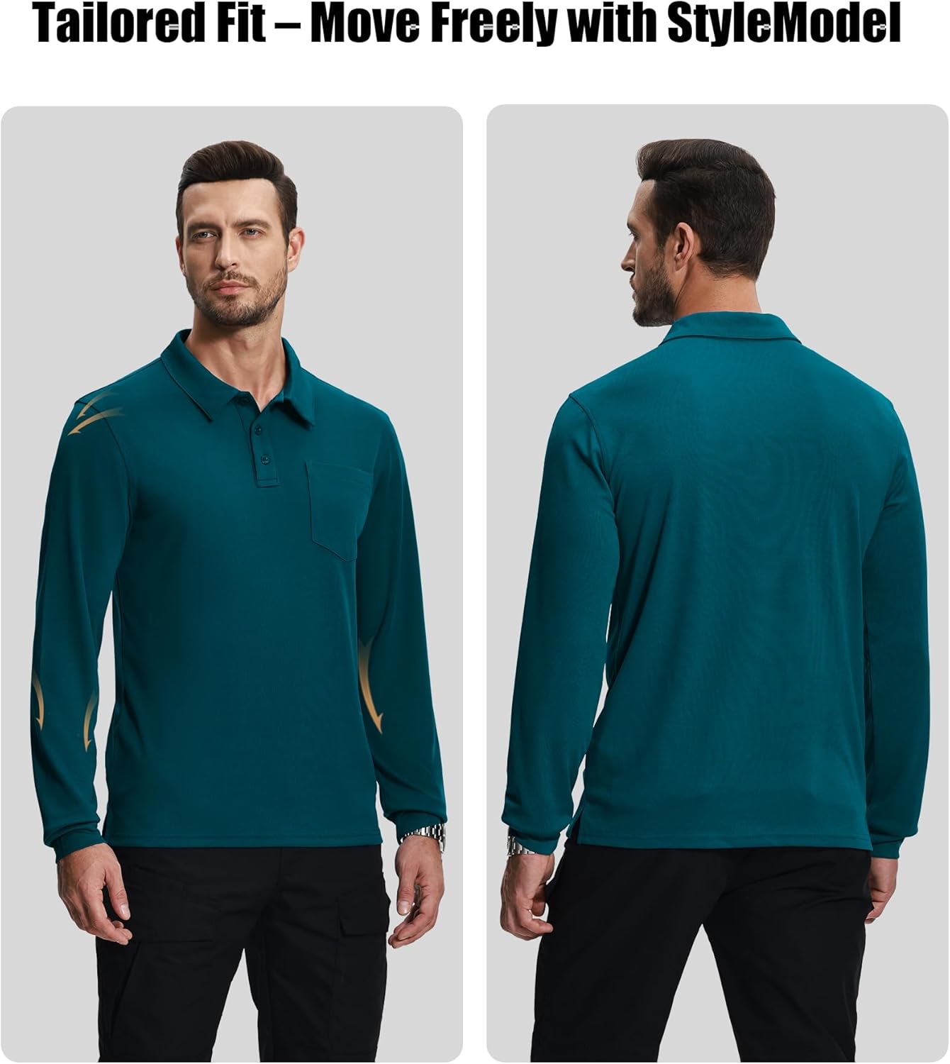 ZITY 3 Pack Long Sleeve Polo Shirts for Men with Pocket Moisture Wicking Outdoor Workwear Office Casual Collared Shirts Fall - Image 3