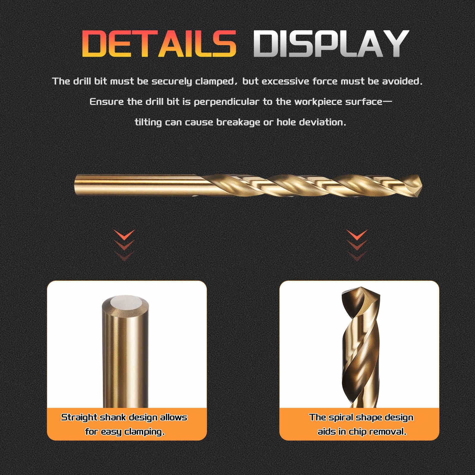 CoCud 6.4mm Drill Bit, 1/4" Cutting Diameter, 4241 HSS Black and Gold 118° Cutting Angle Versatile Jobber Bits - Image 3