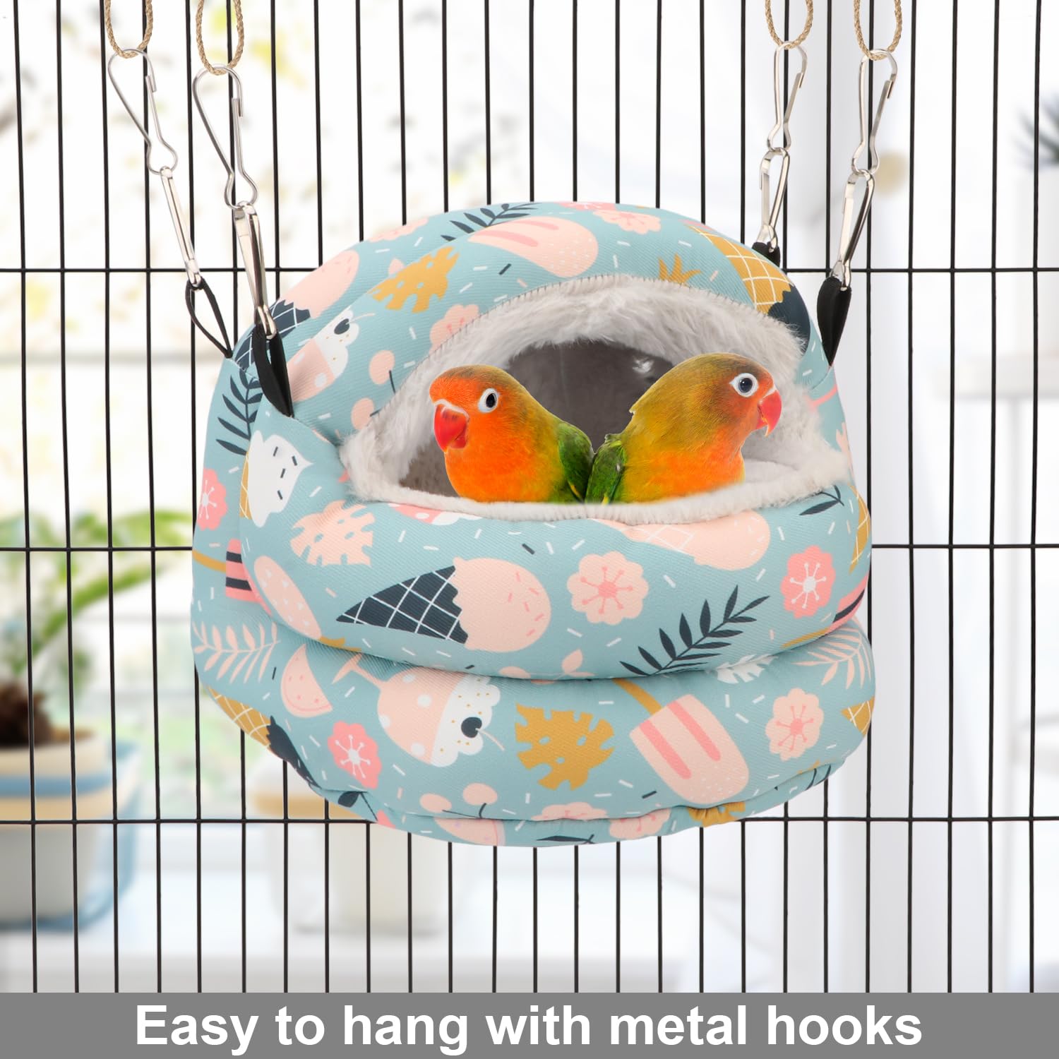 Casa nido de pájaros para invierno, cálida, para acurrucarse, cama para pájaros, hamaca colgante para loros, periquitos, cacatúas, conures (pequeño, azul)
