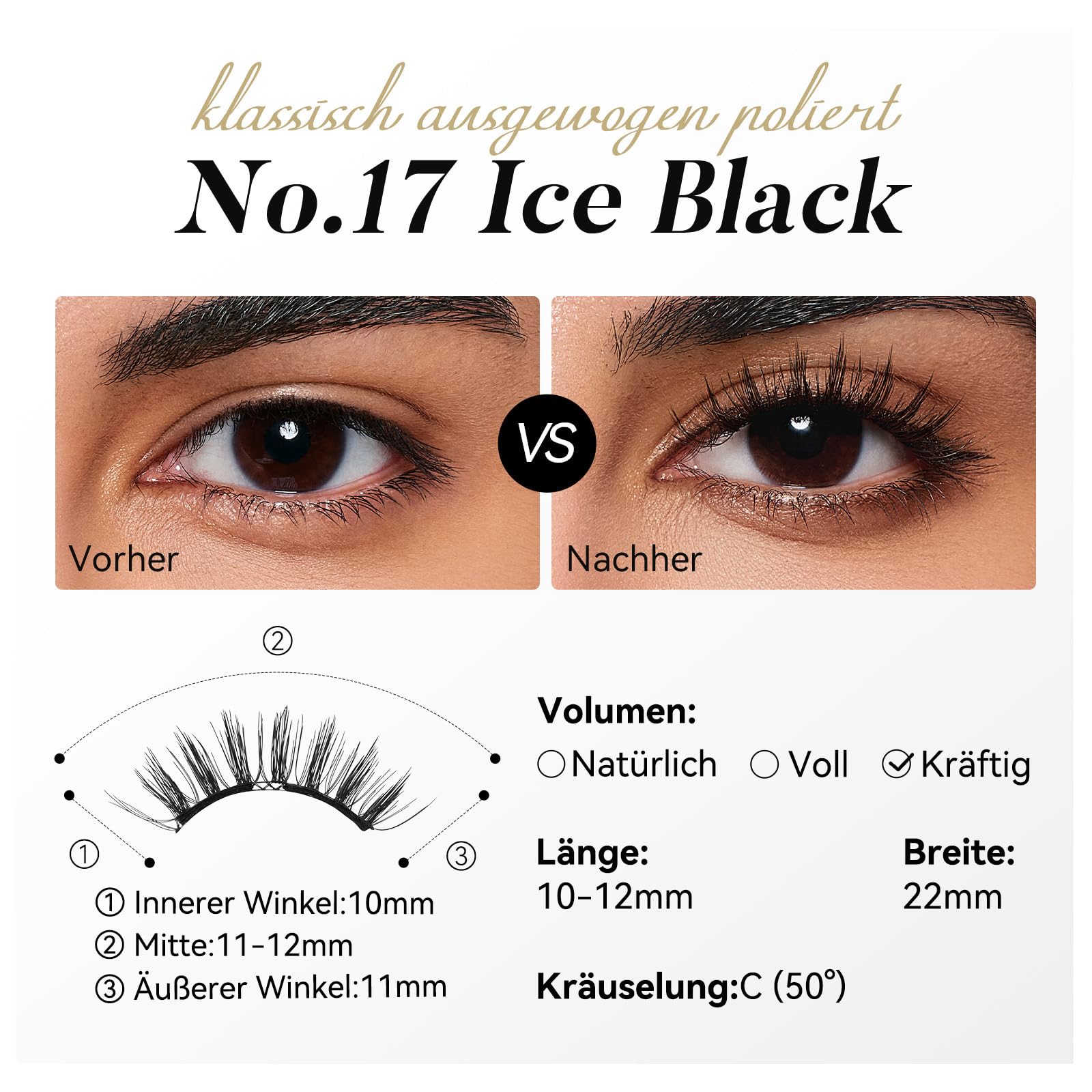 WOSADO [Nr.17 Ice Black] Offizieller Shop Weiche Magnetische Wimpern Set mit Applikator Wiederverwendbare Kleberfreie Wispy Magnetische Wimpern