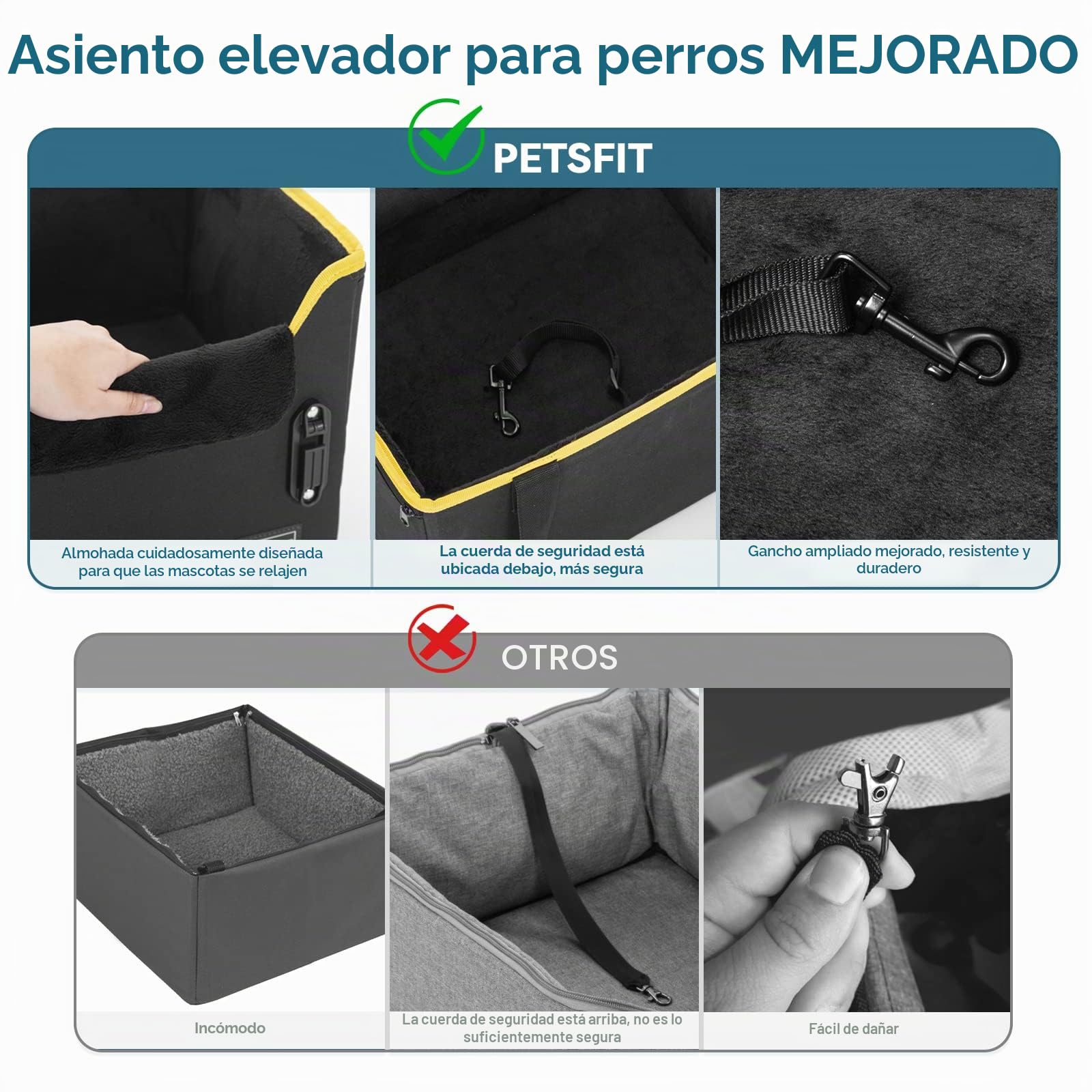 Petsfit Asiento Coche Perro Pequeño Plegable, Bolsa Asiento Elevadora para Coche para Mascotas, para Perros Pequeños