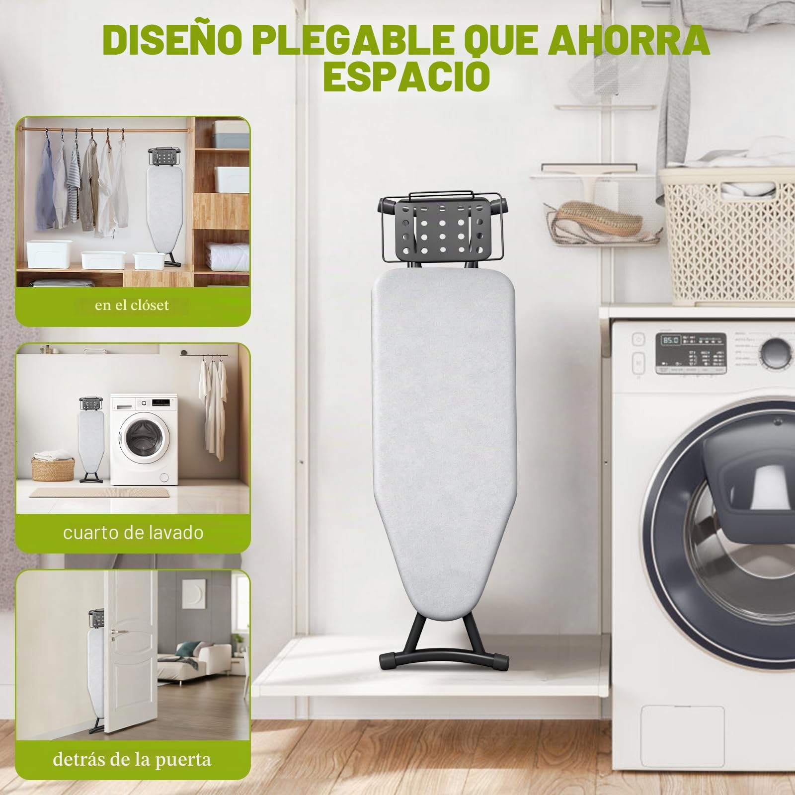 Tabla de Planchar Plegable y de Altura Ajustable, Mesa de Planchar con Soporte para Plancha Resistente al Calor, Almohadilla 4 Capas, 110 x 31 cm，Ironing Board
