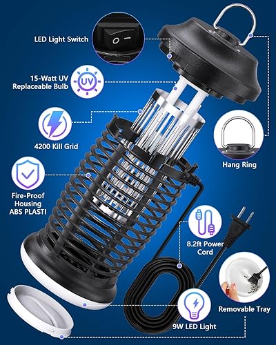 Miniatura 3 de Asesino de insectos al aire libre, asesino de mosquitos, matamoscas eléctrico, asesino de insectos, asesino de mosquitos, trampa para moscas,