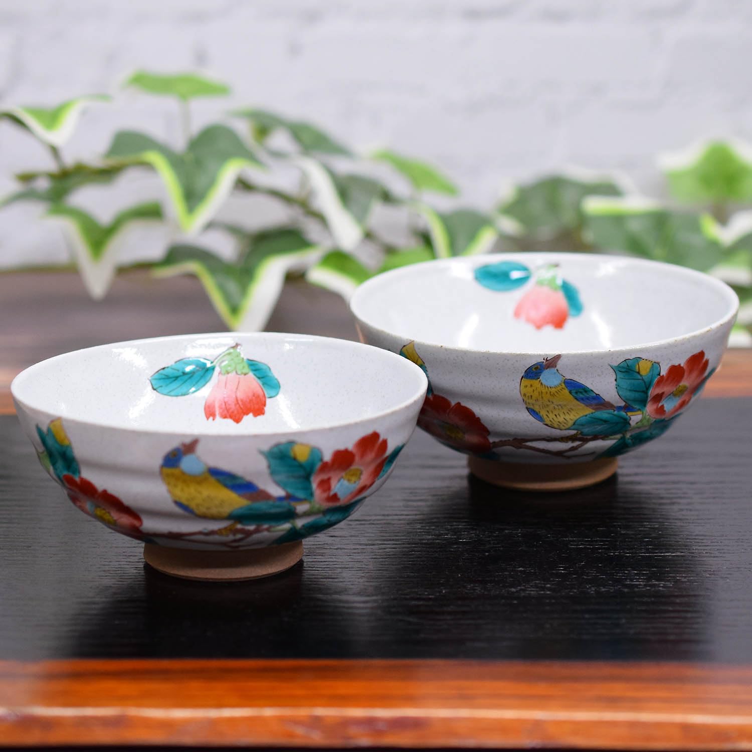 Amazon | 夫婦茶碗 おしゃれ 食器 九谷焼 ペア ご飯茶碗 椿に鳥 陶器 