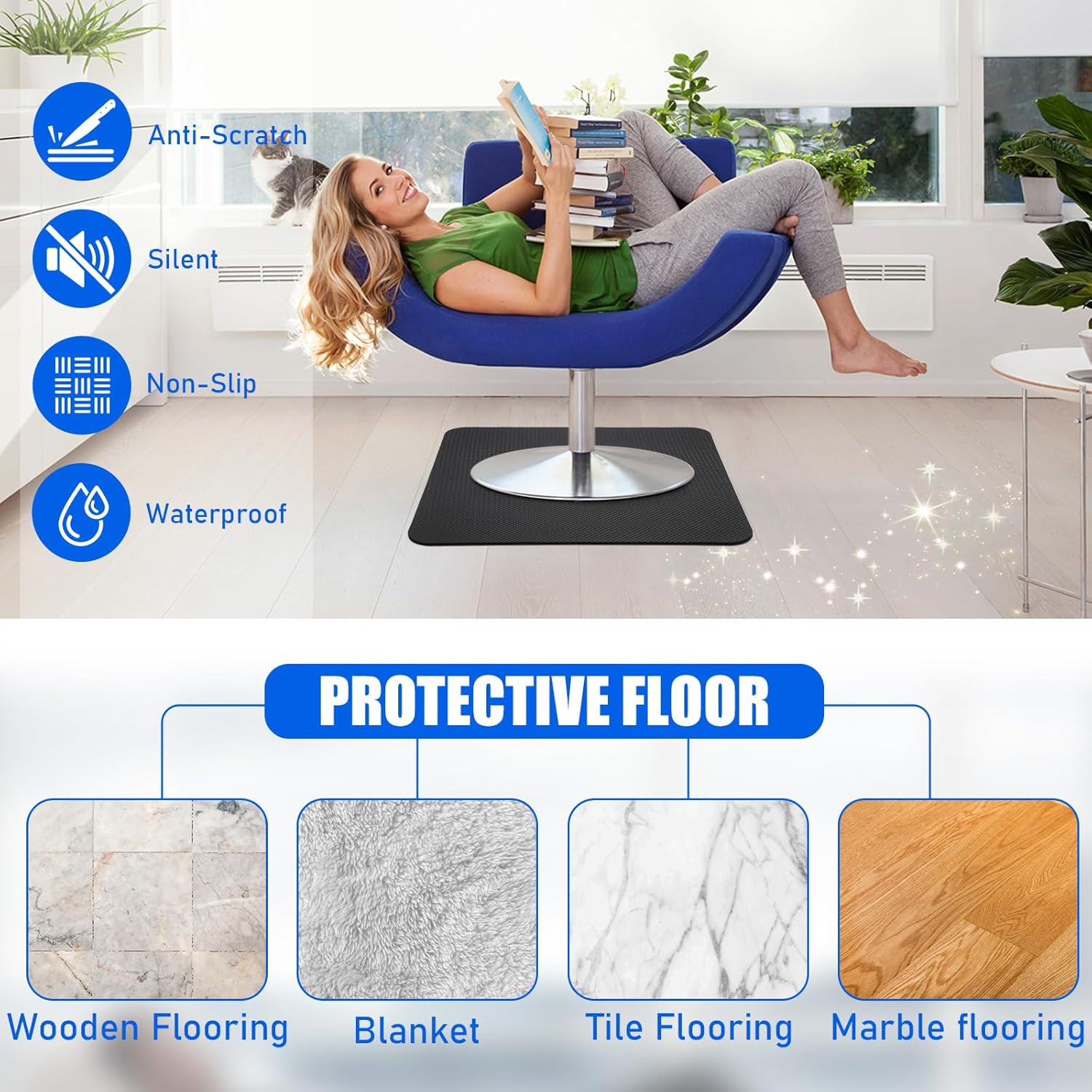 Recliner Pads for Hardwood Floors, 27" x 27" Non Slip Swivel Chairs Recliner Mat, No Slip Furniture Grips For Wood Floor for Sofa Couches Chair Carpet to Keep Furnitures from Sliding on Floor