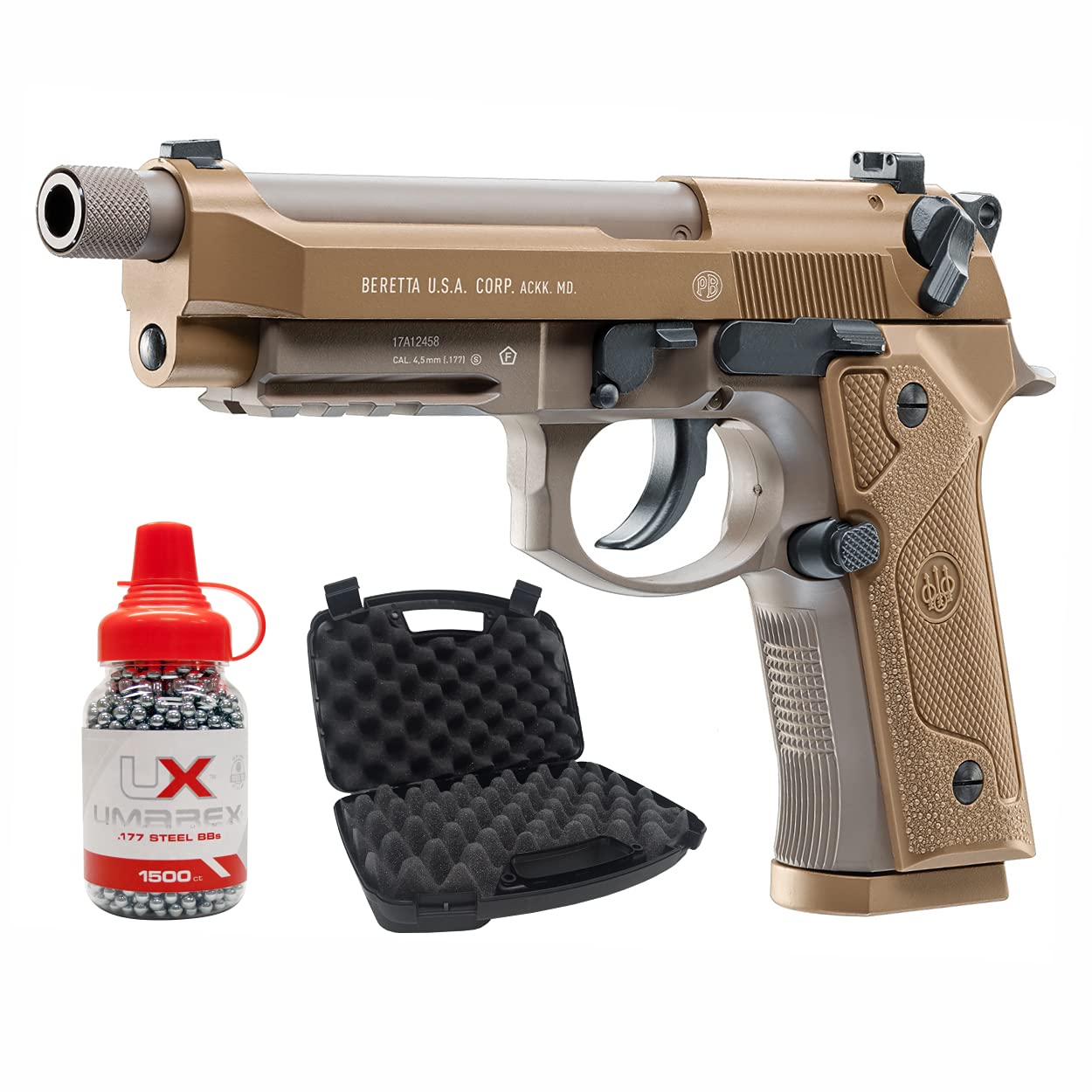 Beretta M9A3 Blowback Air Gun with Wearable4U Hard Case and Pack of 1500ct Steel BBS Bundle (+Case +BBS)