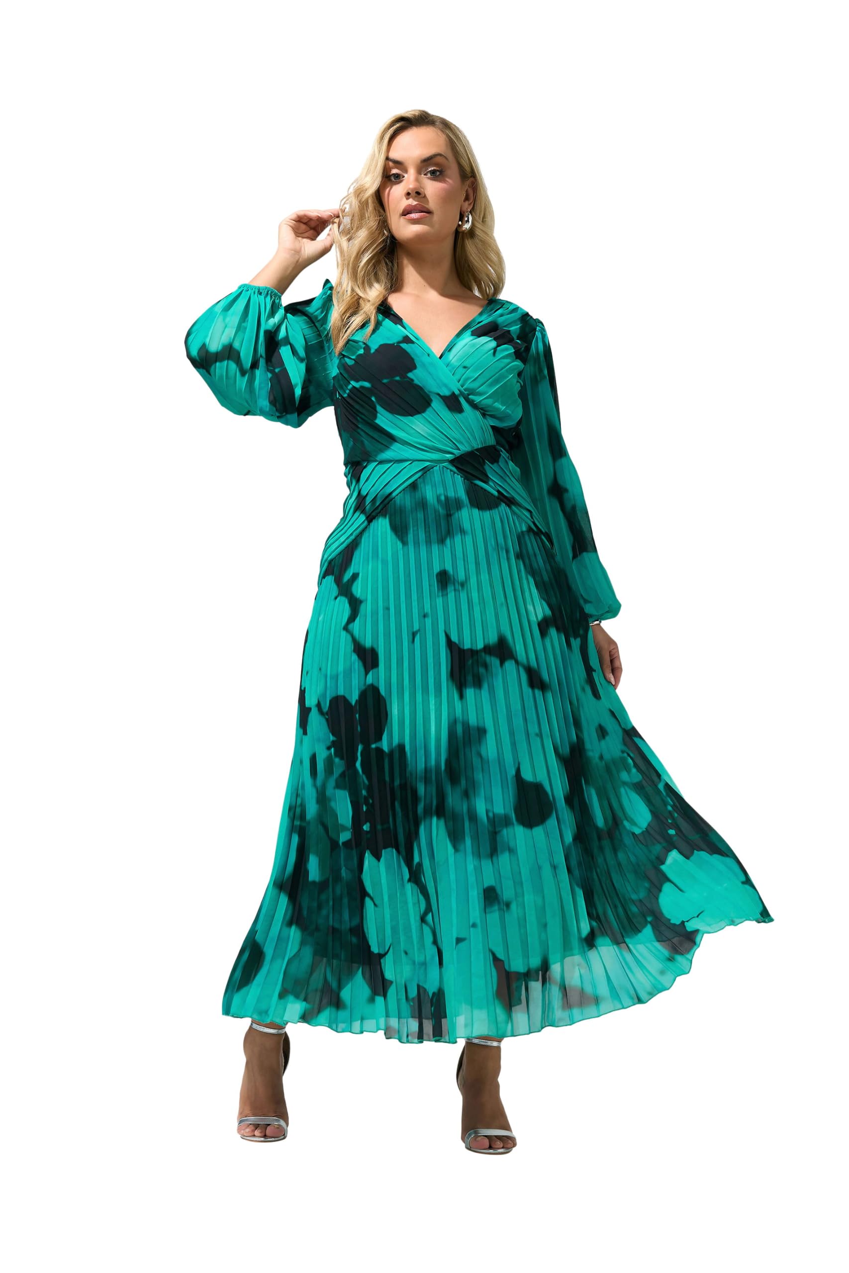 Yours Women's Teal Long Sleeve Pleat Maxi Dress In Size 22