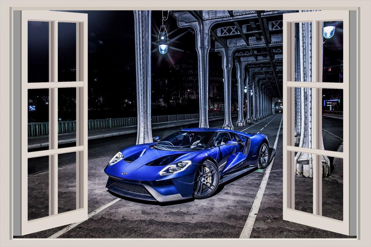 JVERF - JZZA15270 Ford Gt Conceptblue| Self-Adhesive Open Window Wall Sticker