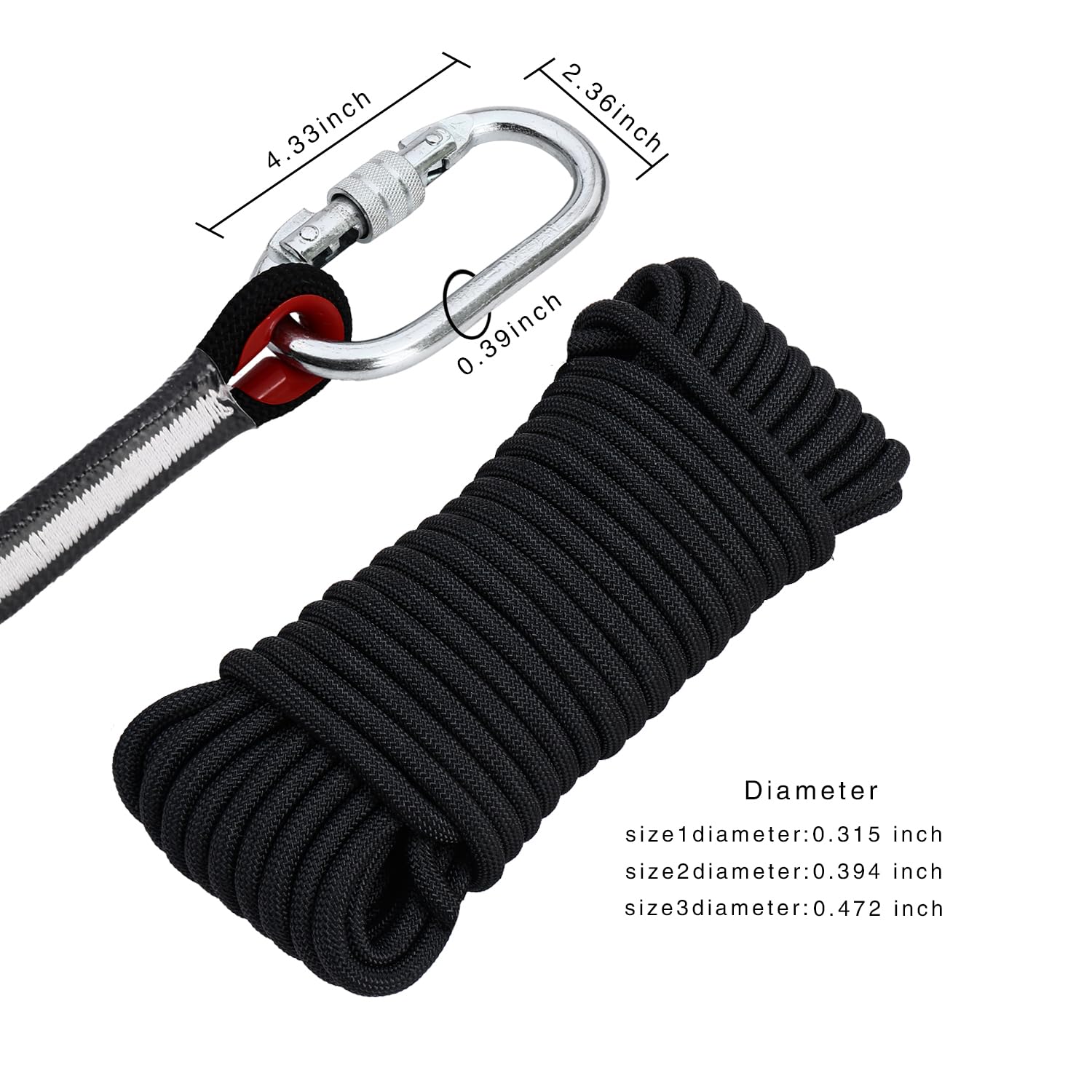 Climbing Rope 10mm 98Ft (30m) Static Climbing Rope Outdoor Rock Climbing Rope Braided Polyester Static Rock Climbing Rope High Strength Outdoor Rope for Rappelling Rescue Rope Black