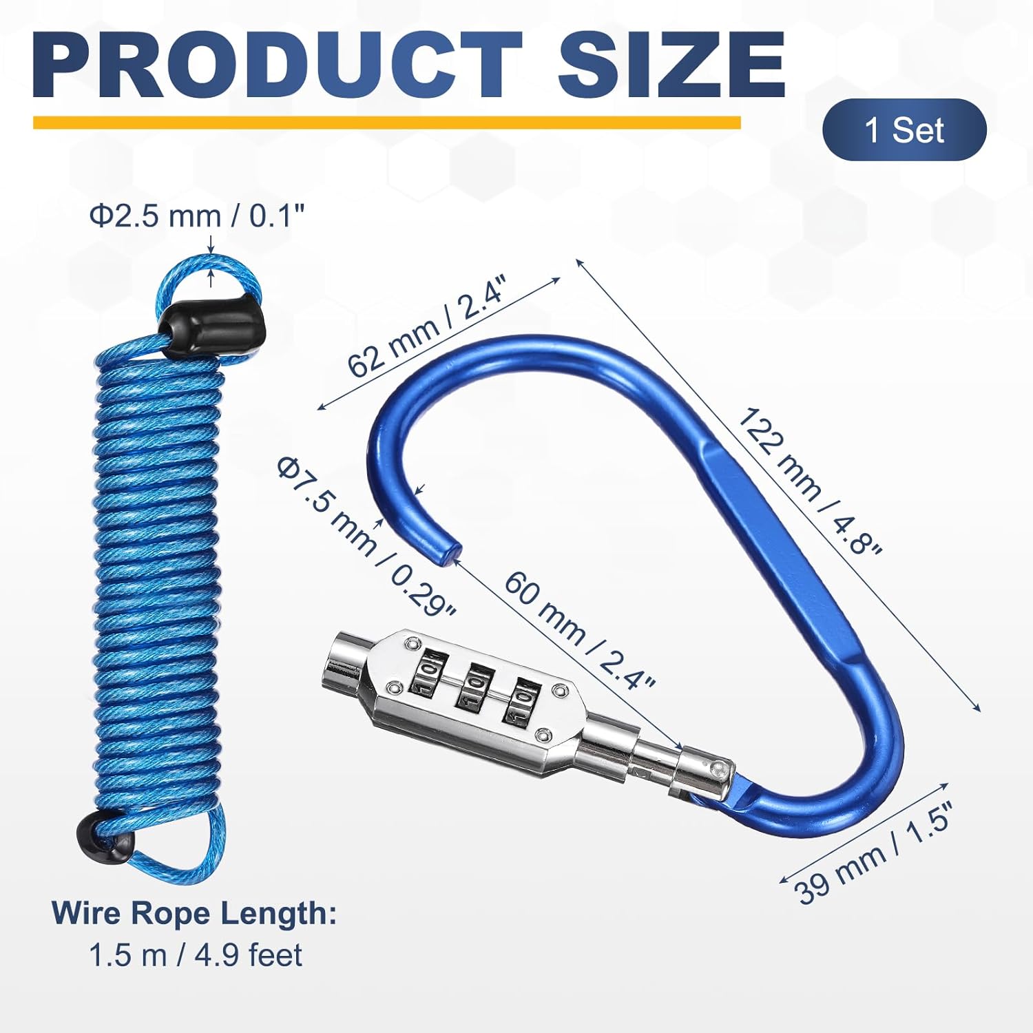 PATIKIL Security Steel Cable Lock, (4.9 Feet, Blue), Double Loop Safety Wire Rope with 4.8" D-Shaped 3-Digit Code Combination Lock, Suit for - Bicycles/Motorcycle/Suitcase/Luggage