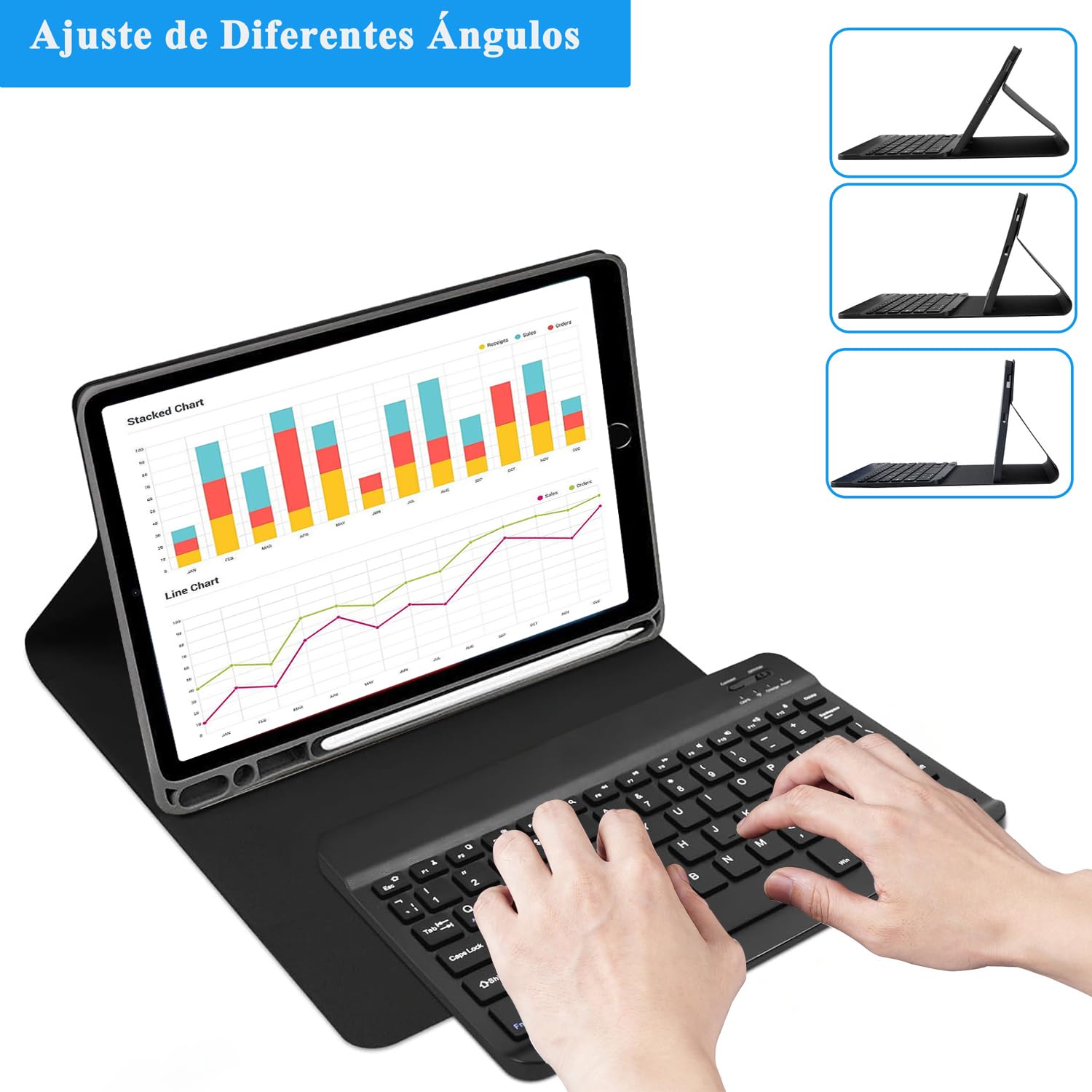 Funda con Teclado iPad 9a generación, Funda Teclado para iPad 10.2 Pulgadas(iPad 9th/ 8th/ 7th), Desmontable Teclado Español Ñ para iPad 9ª Gen / 8ª Gen / 7ª Gen/iPad Air 3/ iPad Pro 10.5, Negro