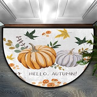Hello Autumn Half Round Door Mat Indoor Entrance Pumpkins Half Circle Doormat Outdoor Entrance Slip Resistant Welcome Rugs for Entry for High Traffic Areas(36 x 24In)