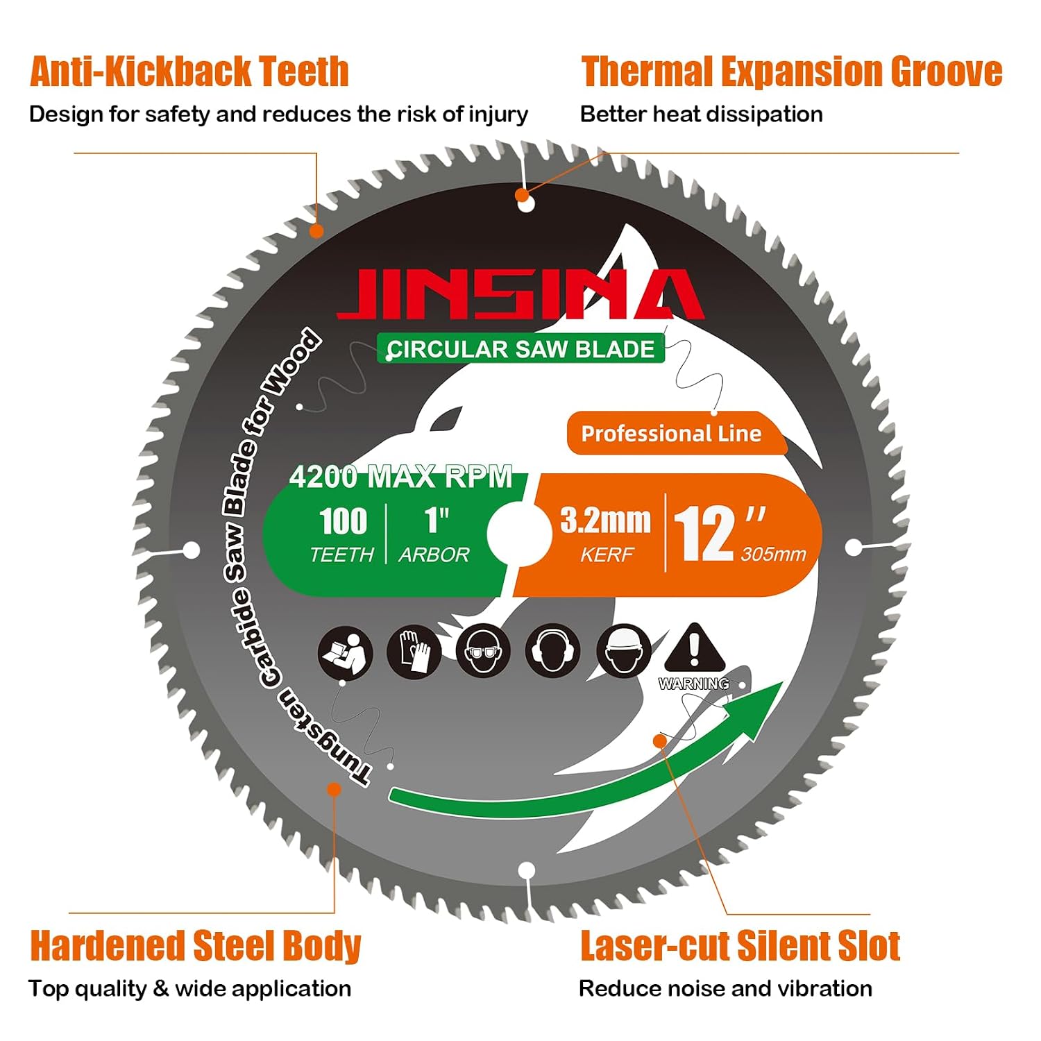 12” Circular Table Miter Saw Blade for Wood, 100T TCT Cutting Blade, Fine Finish Crosscut Angled Bevels Framing Ripping for Plywood, Melamine, Oak, Pine, Laminate, Chipboard, 1"