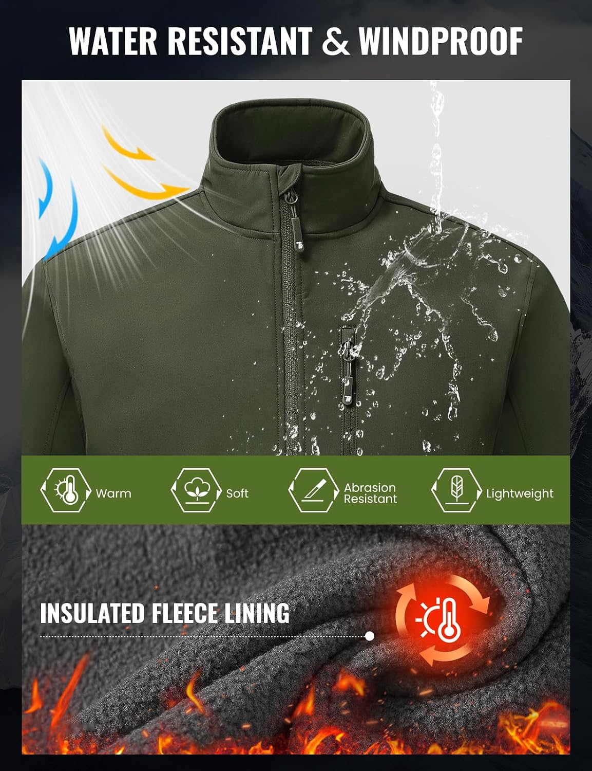 Rdruko Men's Fleece Lined Softshell Jacket Lightweight Outdoor Jacket