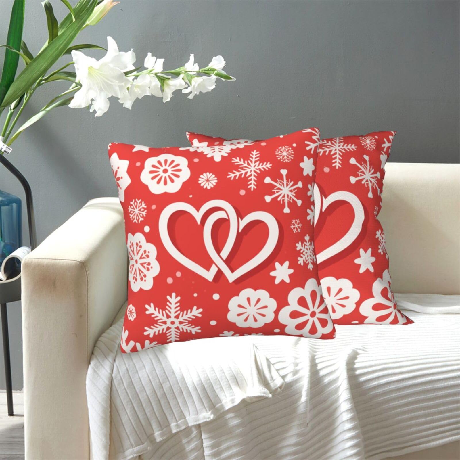 FekiLoot Decorative Throw Pillow Covers Modern Farmhouse Pillowcase Double Sided Cozy Cushion Cover for Sofa Couch Bed 12"X12" Valentine Hearts Snowflake Flower