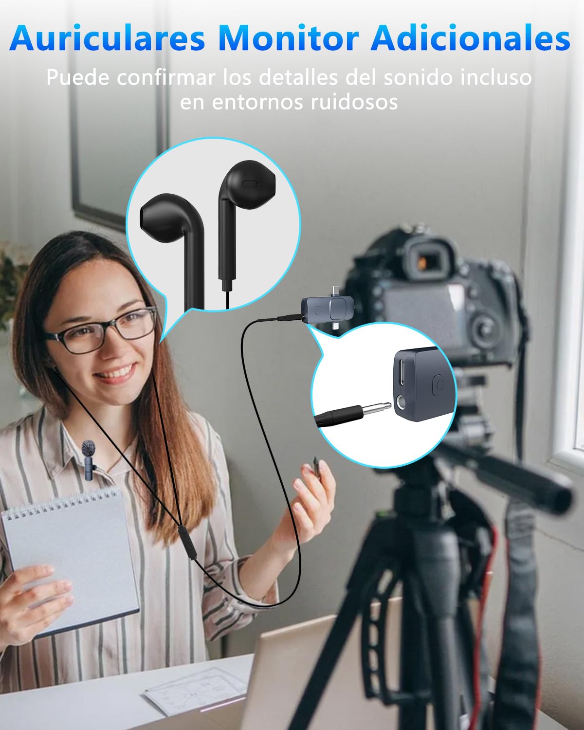 DDKJ Microfono Inalambrico para iPhone/Android/Cámara/PC,Microfono Solapa 4 en 1,Mini Microfono Movil Transmisión de 20M,Micro Inalambrico Plug&Play,Wireless Lavalier Microphone para Youtube/TikTok