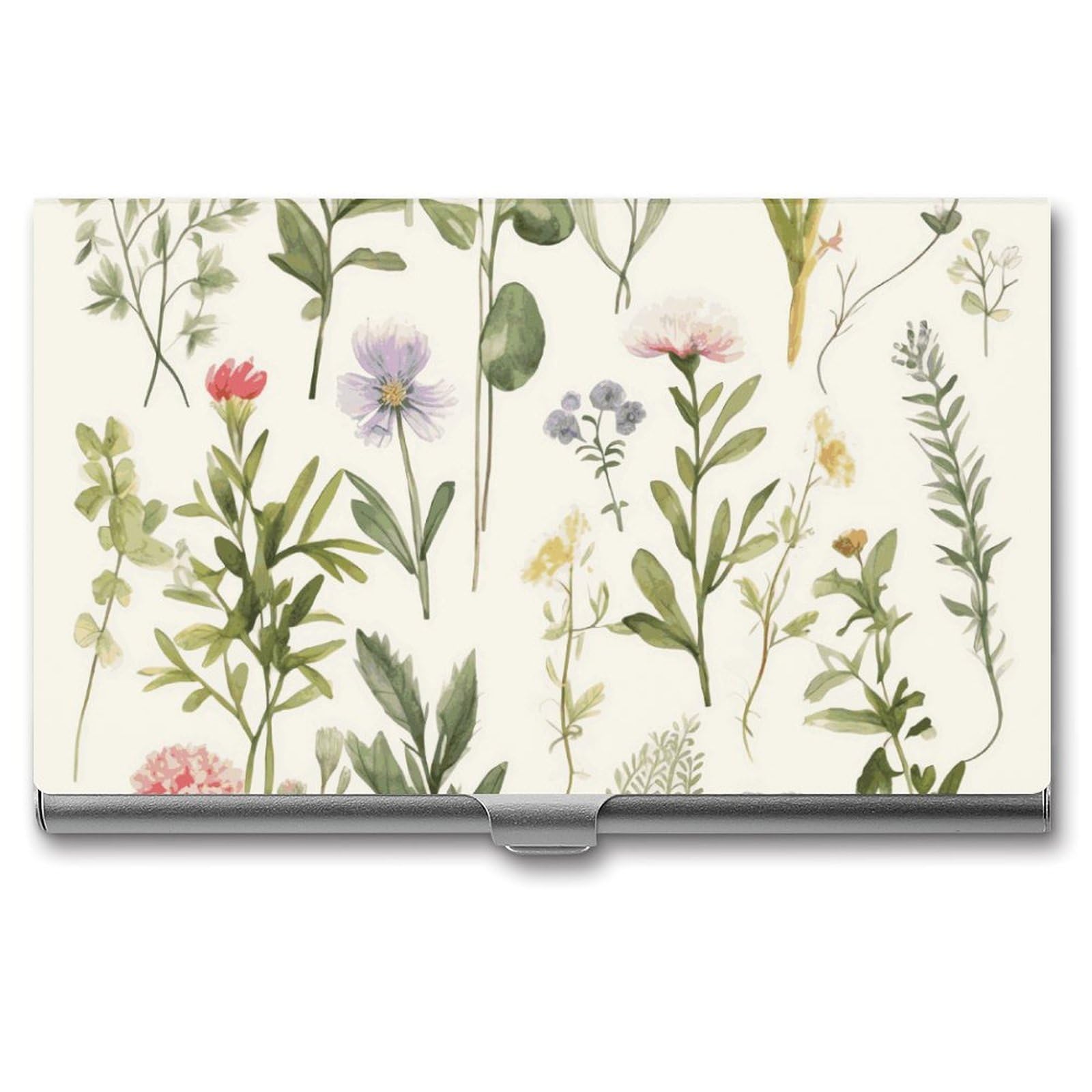 JTREHY Season Watercolors of Herbs Flowersb Business Card Case Convenient to Carry Business Card Dispenser Durable Not Prone to Wear And Tear Business Card Holder for Men & Women