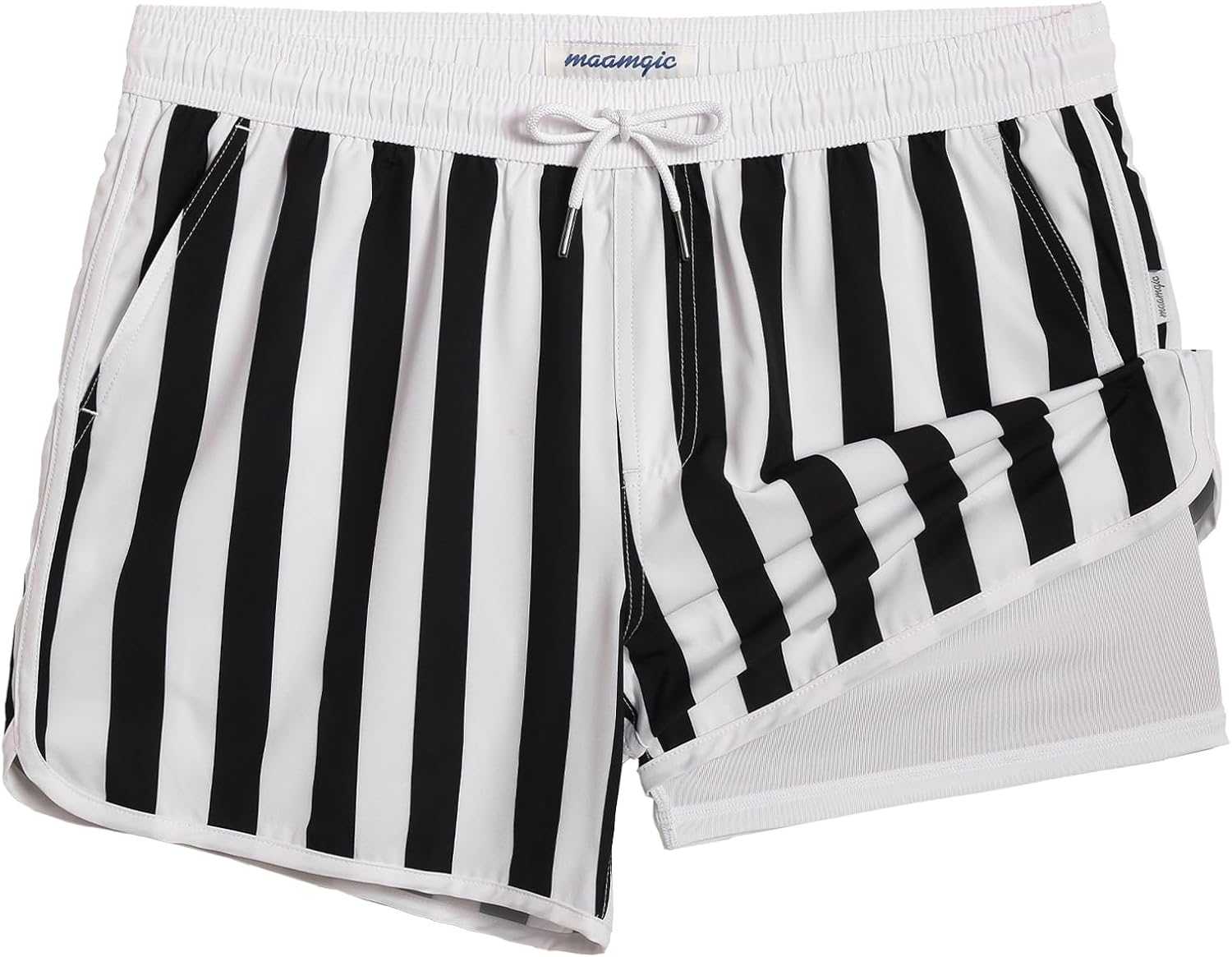 maamgic Mens Short 80s 90s Vintage 5.5" Swim Trunks Swimsuits Board Shorts Compression Liner Quick Dry 2 in 1 Beach Swimwear