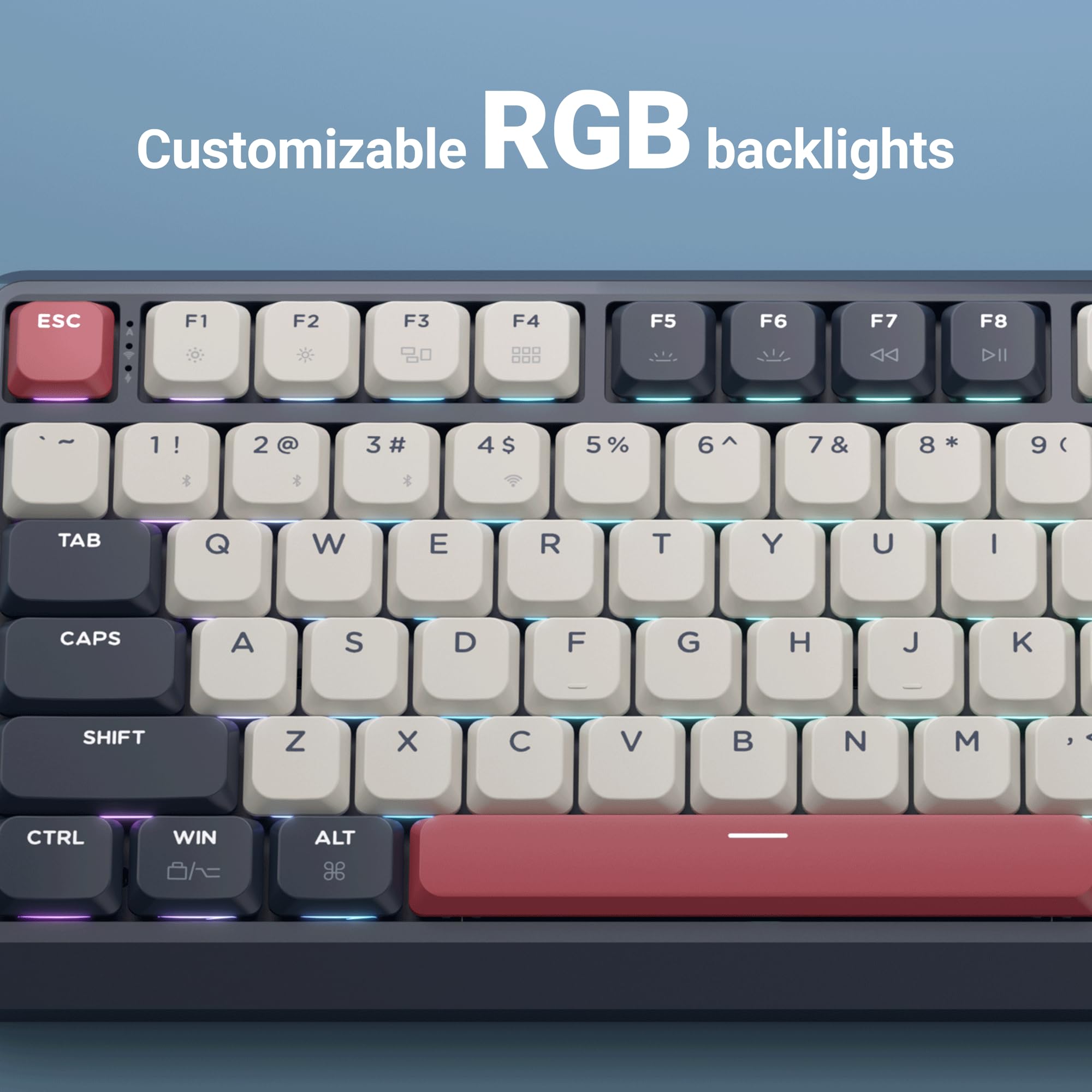 Keychron KJ1 Tastiera meccanica wireless a basso profilo, 2,4 GHz, Bluetooth QMK 75% Layout RGB, interruttore rosso sostituibile a caldo, compatibile con Mac Windows Linux, ricarica rapida da 2000 mAh