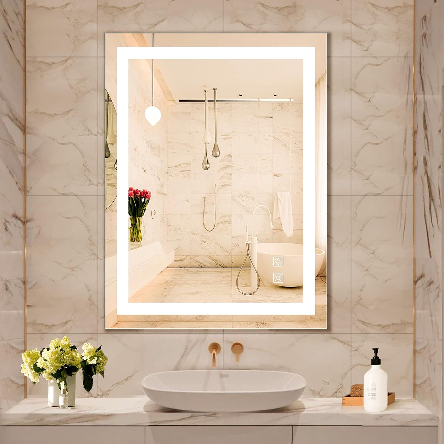 Dutsekk 36x24 Inch LED Bathroom Mirror Dimmable IP44 Waterproof