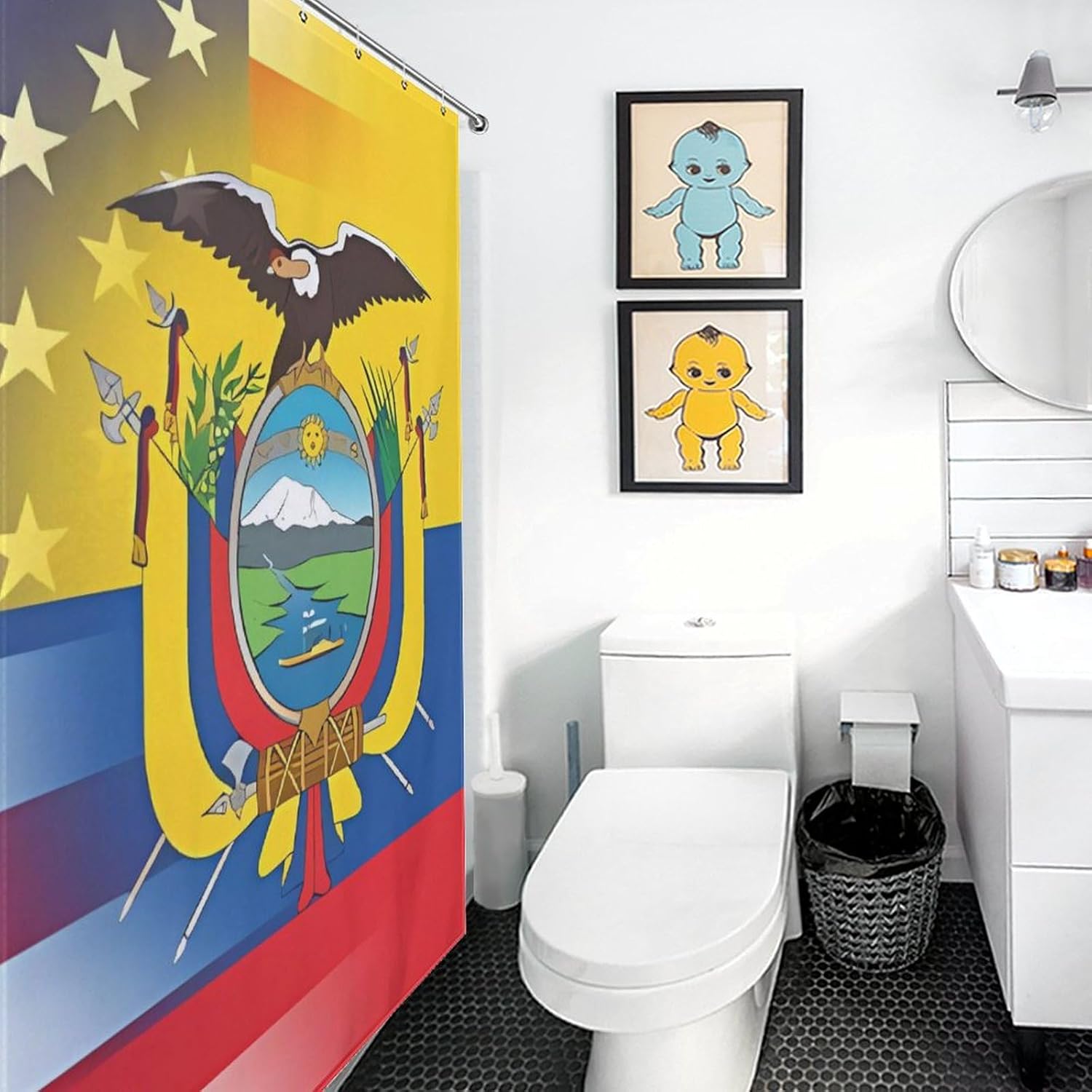 U.S. Ecuador Flag Funny Shower Curtains Washable Bath Curtain Liner with Hooks for Bathroom Bath Tubs