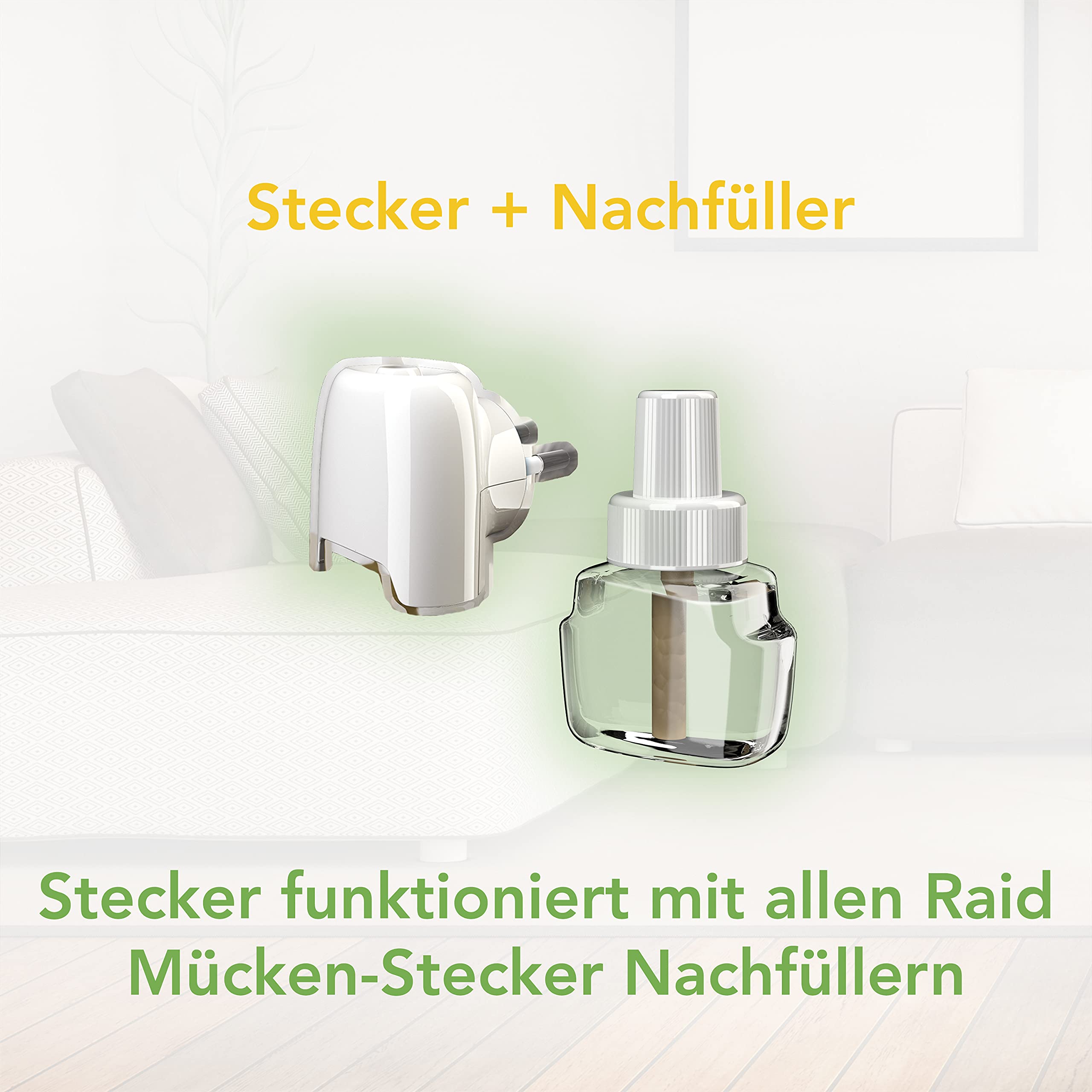 Raid Essentials wtyczka na komary 45 nocy, elektryczna ochrona przed komarami i komarami tygrysimi, 1 opakowanie (1 x 32 ml), tabletka