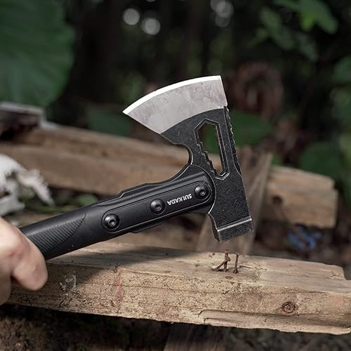 Miniatura 6 de SULKADA Hacha de campamento, hacha de supervivencia de 10.5 pulgadas, hoja de acero inoxidable, mango de reducción de impactos de fibra de vidrio