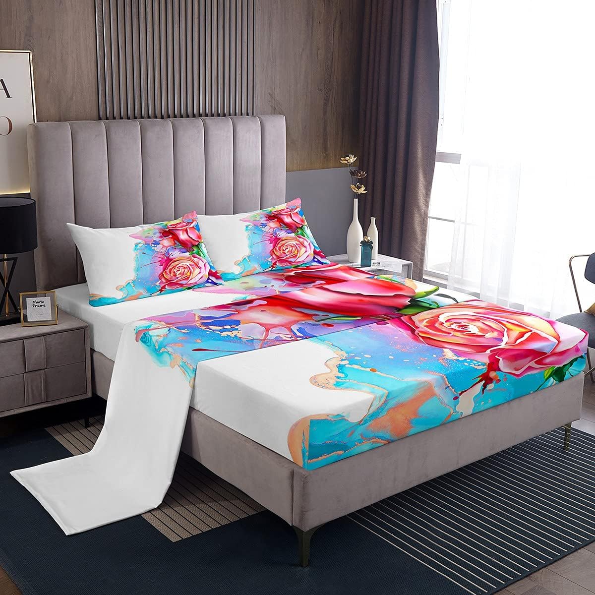 Girls Rose Sheet Set , Flat Sheet & Fitted Sheet & Pillow Sham Set