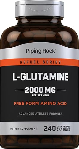 Piping Rock L Glutamine - Cápsulas en polvo | 2000 mg | 240 píldoras | Suplemento para mujeres y hombres | Aminoácido en forma libre | Sin OMG, sin