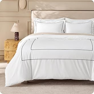 Bedsure Hotel Collection Duvet Cover King, 100% Cotton Percale Duvet Cover, White Comforter Cover with Frame Embroidery, PureWoven Breathable & Lightweight Bedding Set for All Season, 3 Pcs, 104"x90"