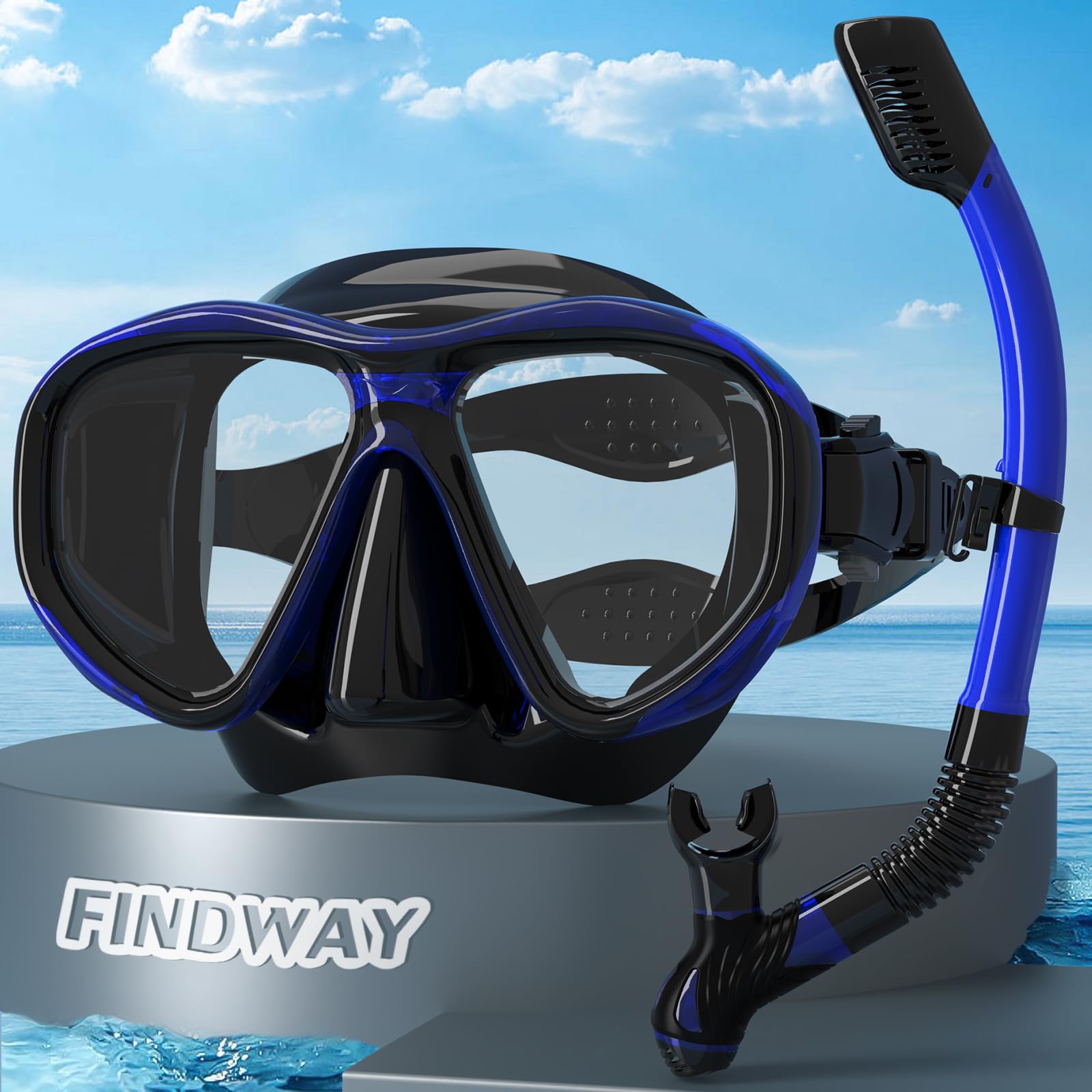 Findway Gafas Buceo Adulto, Vidrio Templado Máscaras de Buceo，Dry Máscara Snorkel para Adultos y Adolescentes, Anti-Fugas Anti UV，máscara panorámica de visión Amplia, respiración Libre