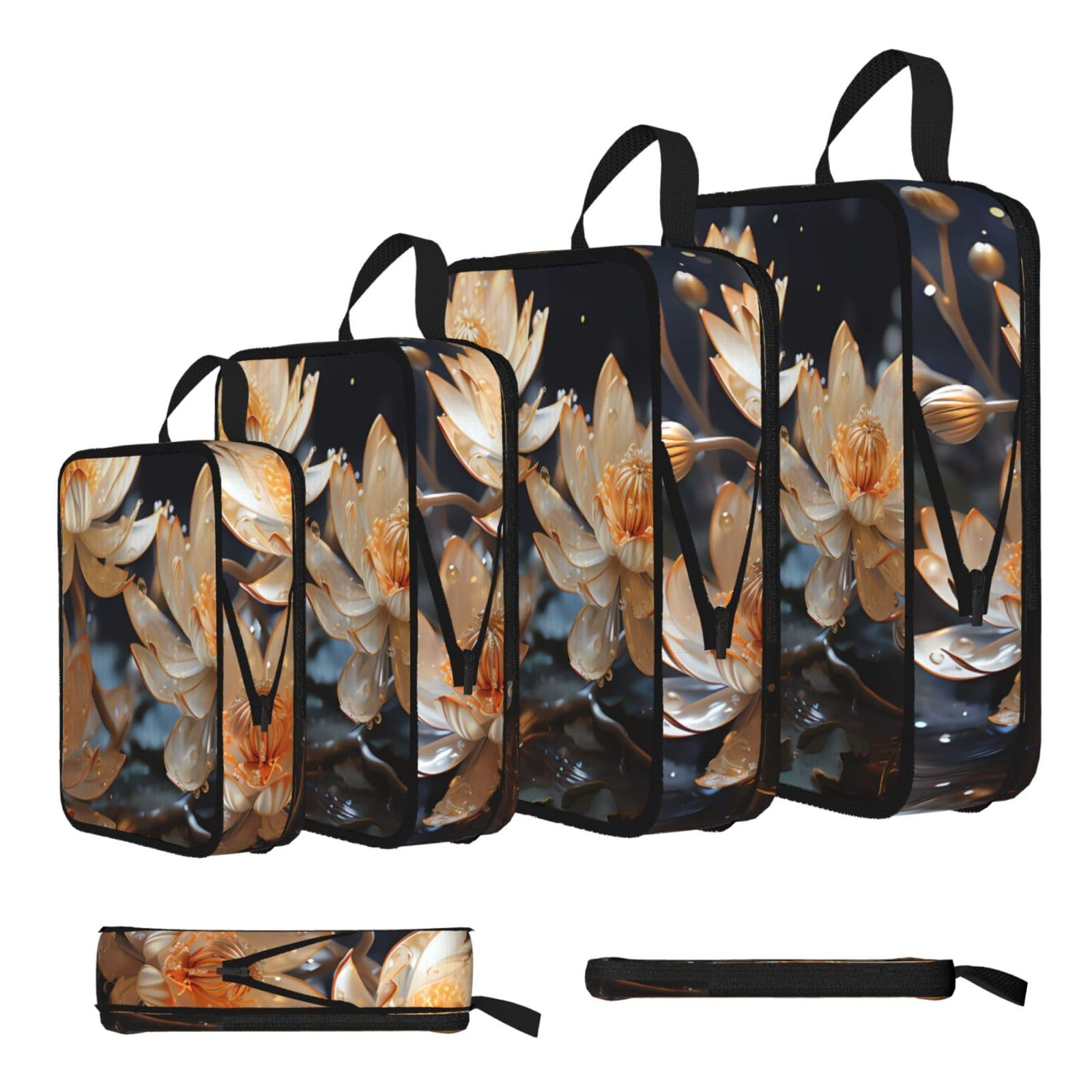 Bohemian White Lotus Compression Packing Cubes 4 Piece Set