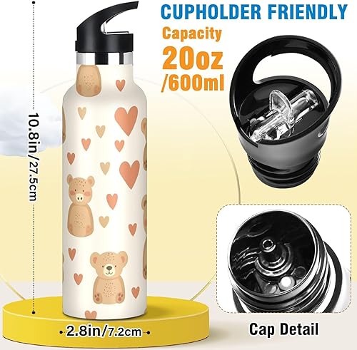Miniatura 2 de Tan Playful Bear Heart Leak Proof & BPA Free Reusable Water Bottle with Straw Lid Double-Wall Vacuum Insulation for Travel and Sports botellas de