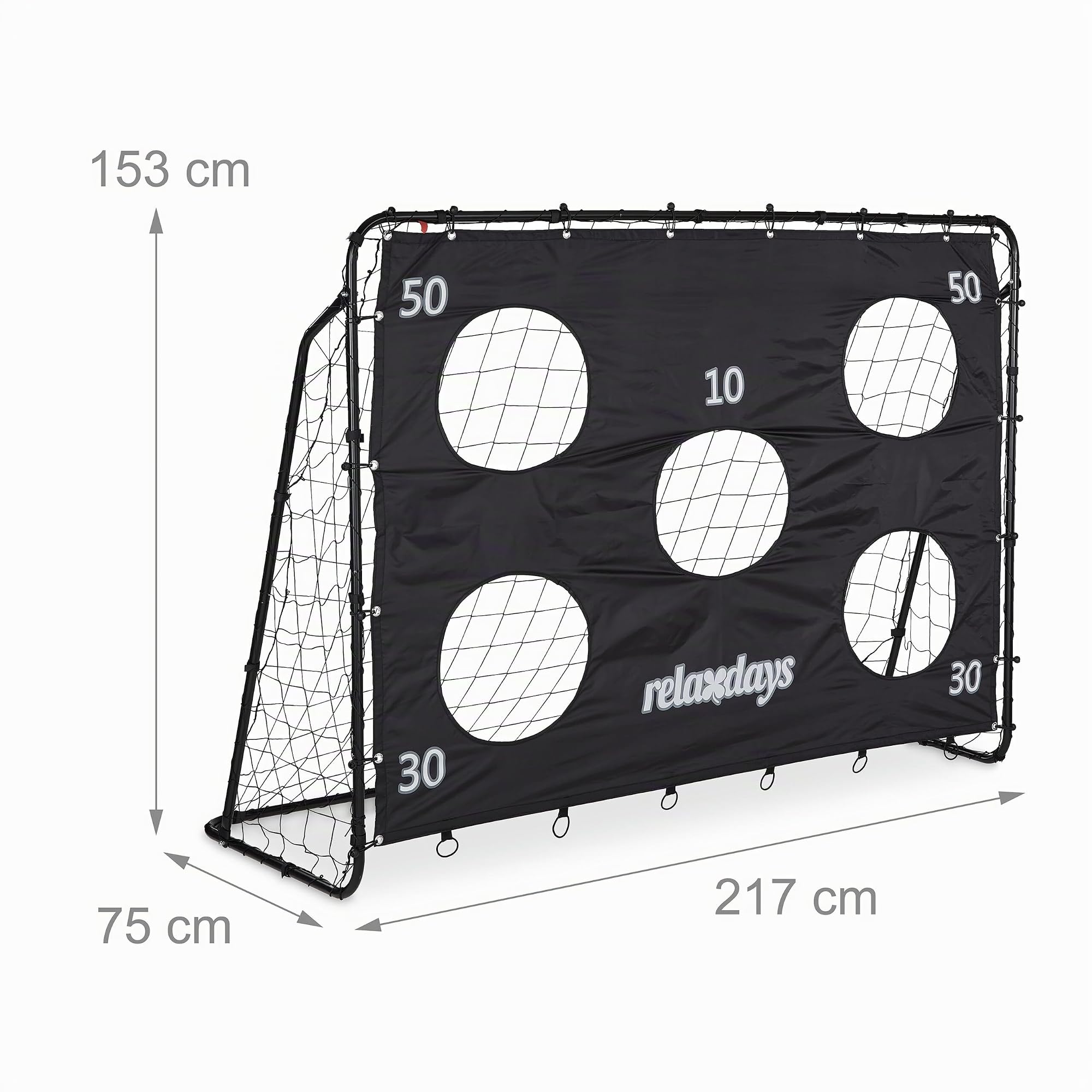 Relaxdays Cage Foot avec Mur de tir, pour Petits et Grands, Acier, HxLxP : 153 x 217 x 75 cm, Jardin, Noire