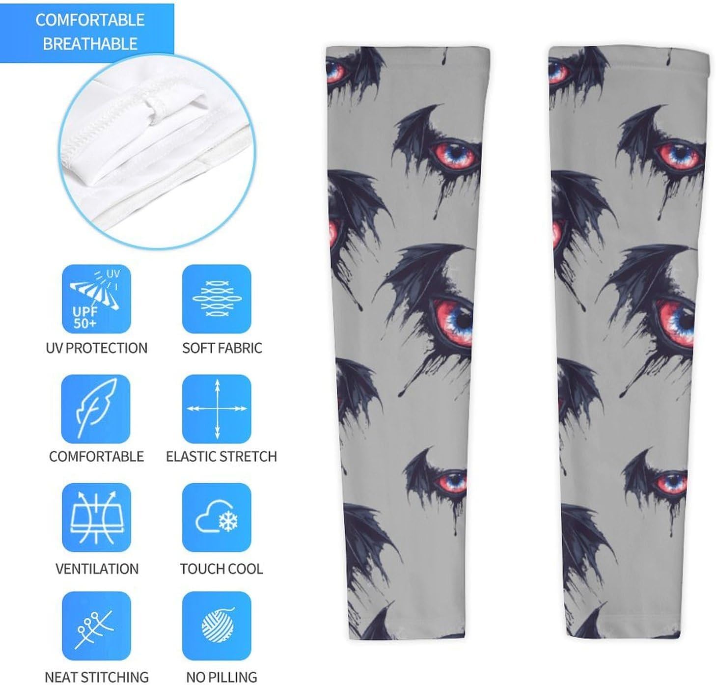 Winged Demon Eyeball Arm Sleeves Cooling Sun Protection Sports Compression for Golf Basketball