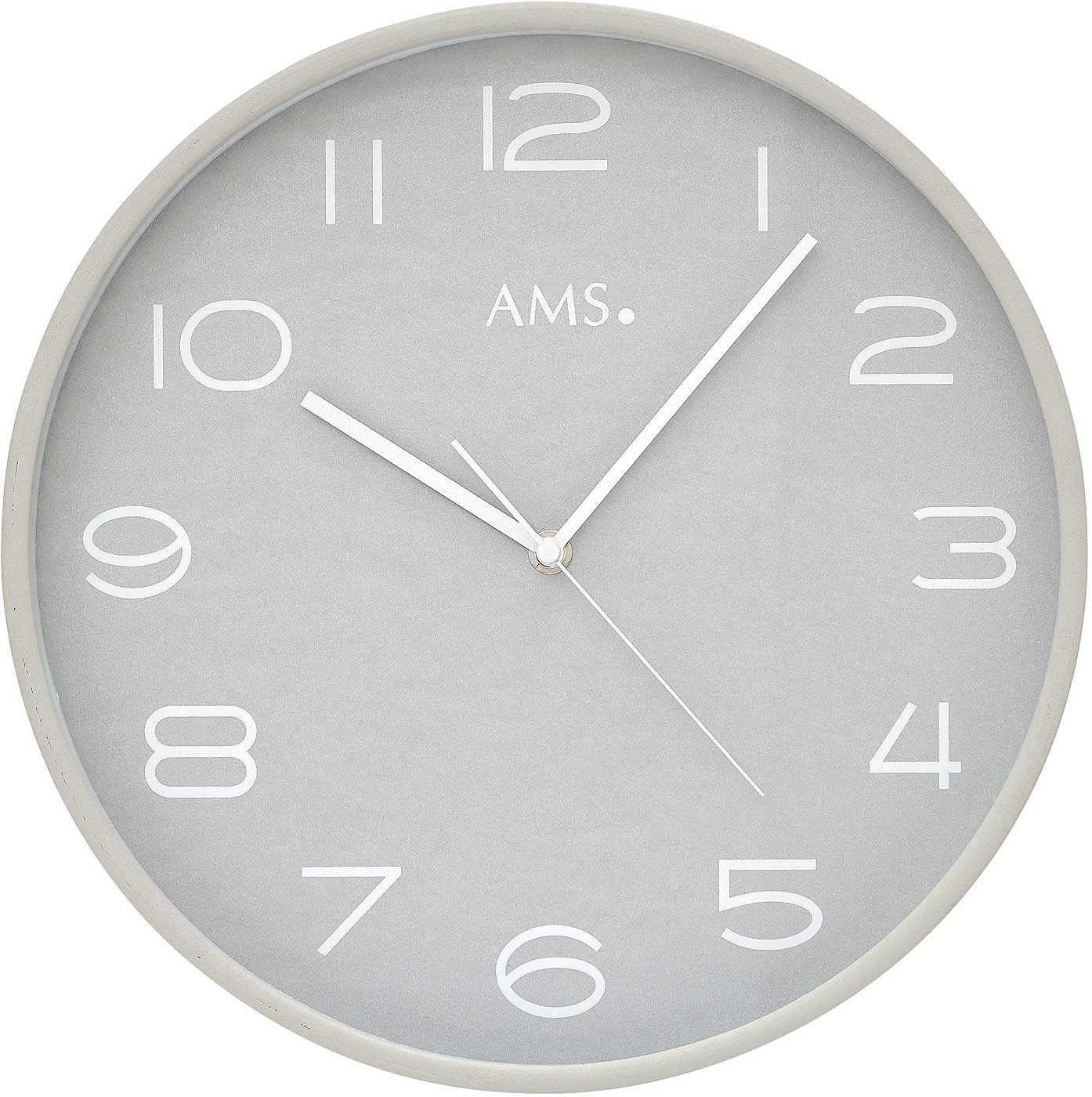 AMS Nowoczesny zegar ścienny z mechanizmem radiowym, zegar sterowany radiowo, na baterie, srebrny 32 cm - 5521