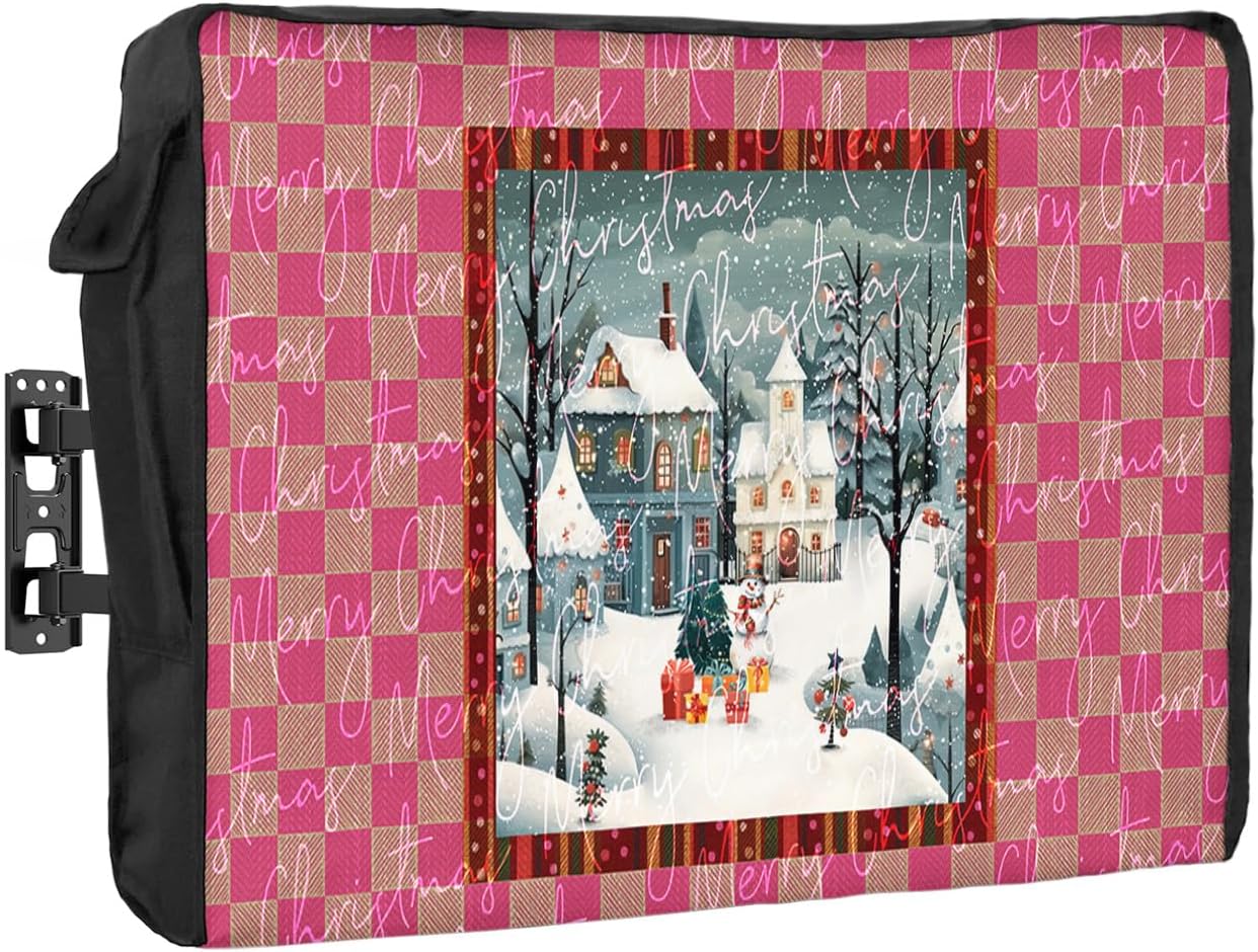 Outdoor TV Cover - Christmas House Snows Christmas Gift Snowman Waterproof and Weatherproof 60"-65" LCD Movable Shield TV Display Screen Protector Outside Television Covers