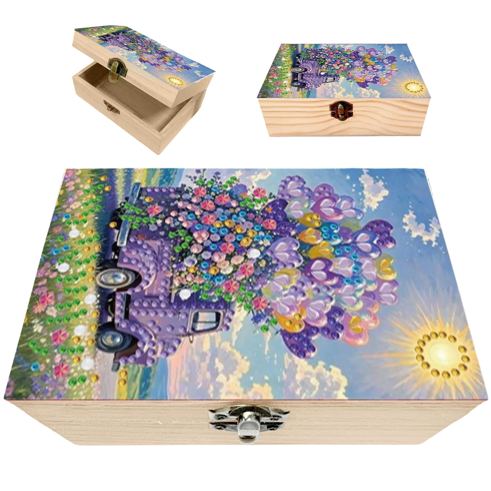 DIY Diamond Art Jewelry Box,Wooden Storage Box Diamond Dots Decorative Diamonds Art Flip Cover Jewelry Case Crystal Mosaic Arts Crafts for Kids, Girls Birthday Presents Age 6-12