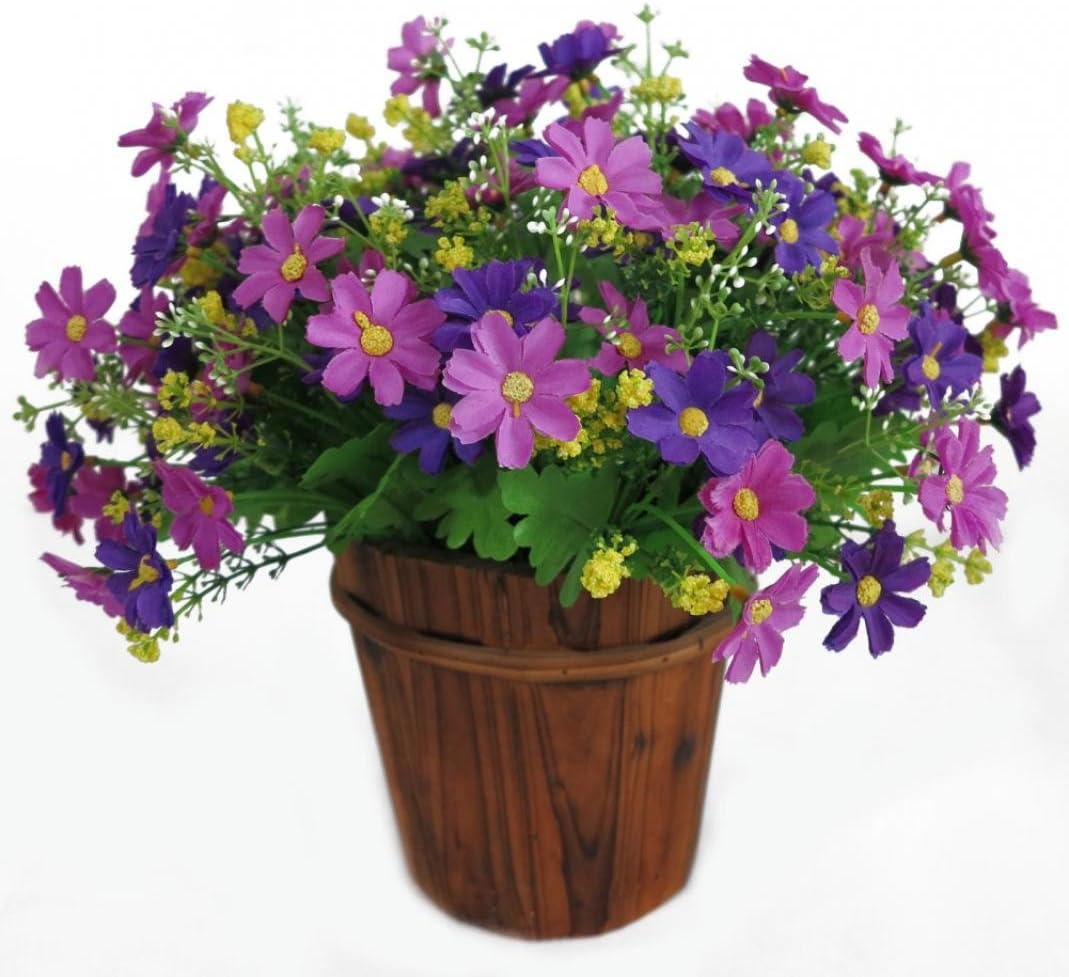 1 Bouquet 28 Heads Artificial Fake Daisy Flower Indoor Outside Hanging Planter Home Wedding Garden Cemetery Decor (Purple)