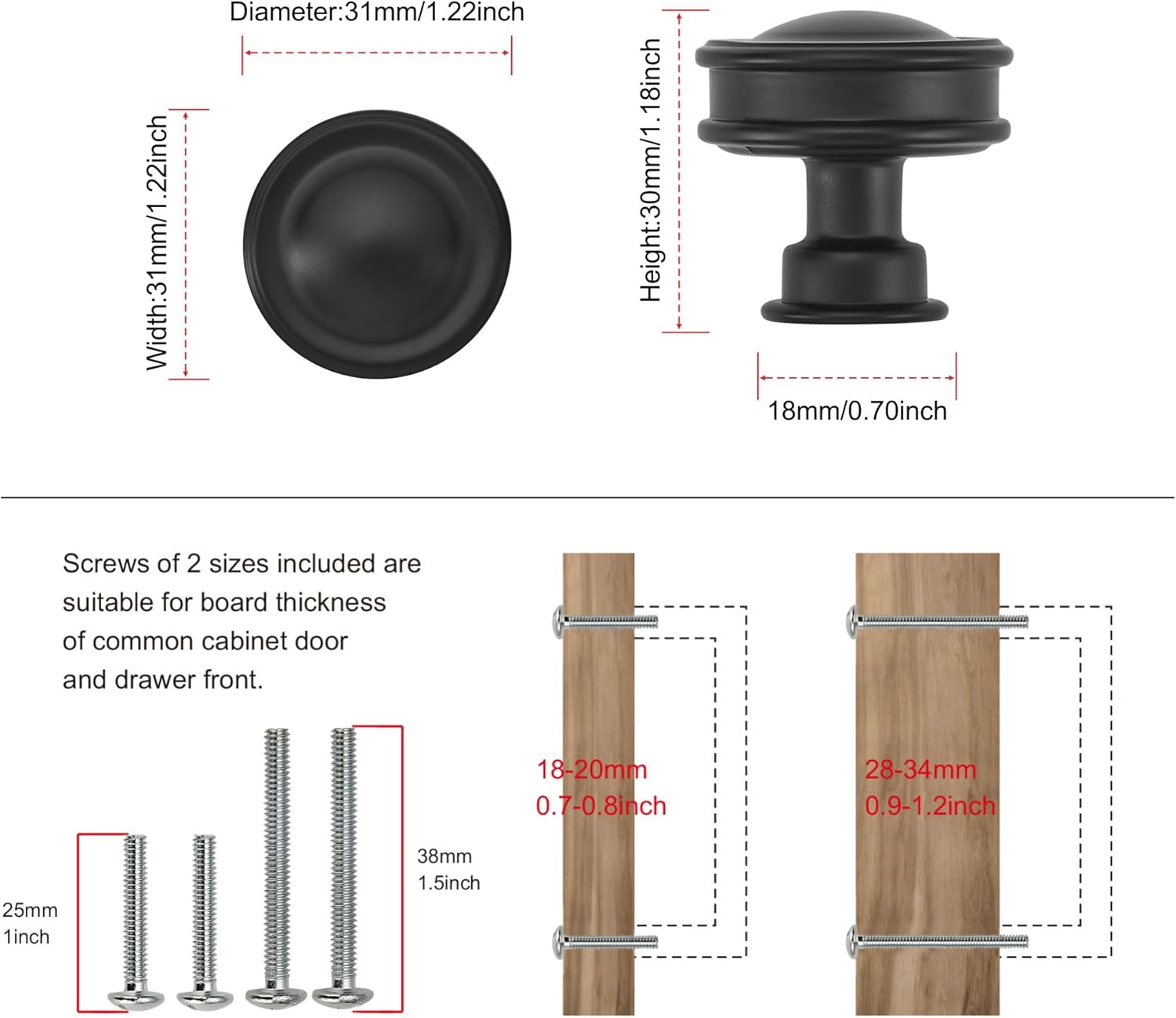 TUNNY 10 Pack Cabinet Knobs-Single Hole Matte Black Cabinet Pulls for Dresser Knobs Drawer Knobs and Pulls for Kitchen Bathroom Cabinets Handles TU10187