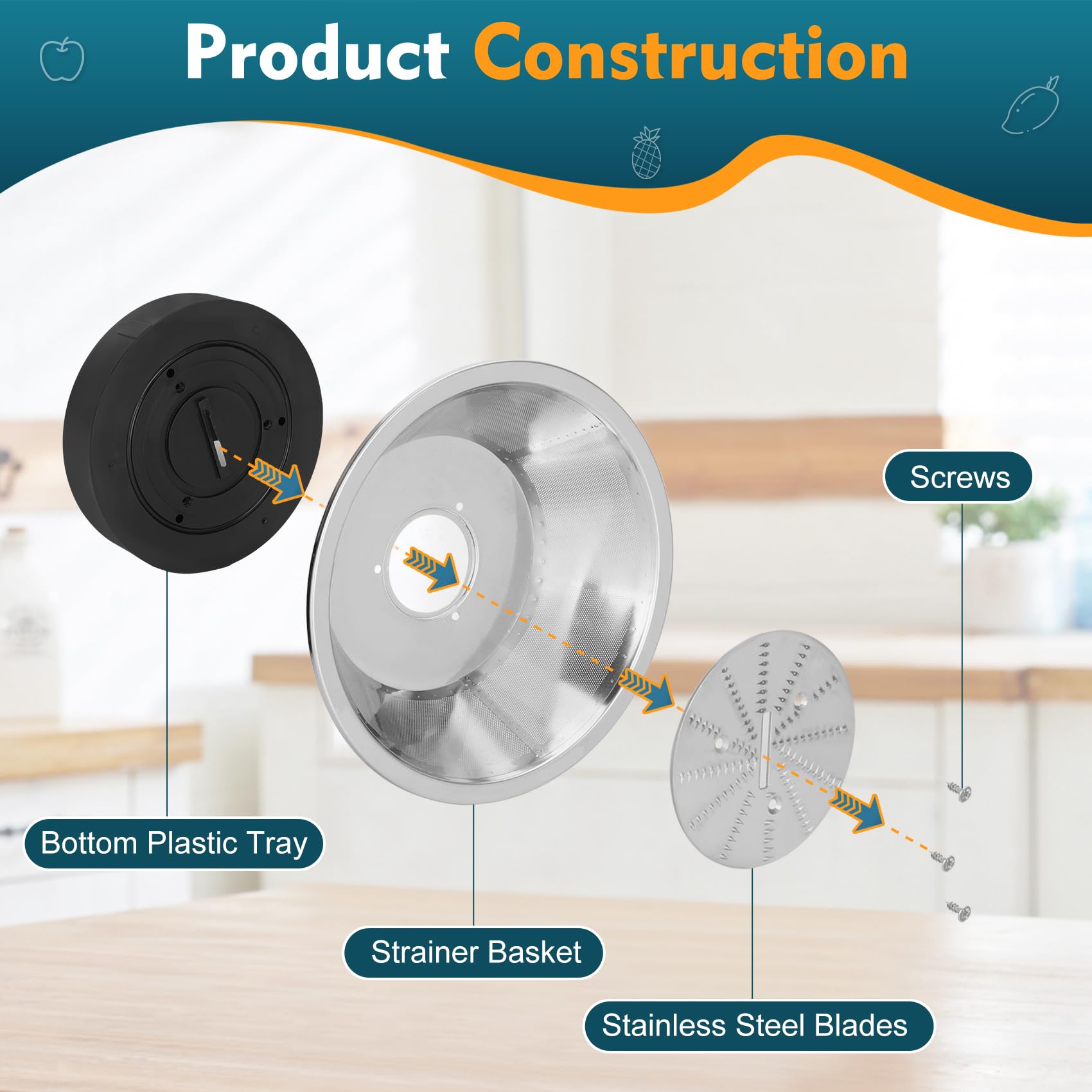Upgrade SP0010662 BR-1 - Conjunto de cesta de filtro de malla para exprimidor y licuadora, piezas de repuesto premium compatibles con modelos JE95XL, JE98XL, BJE200XL, JE900 - Cuenco de malla, hoja y