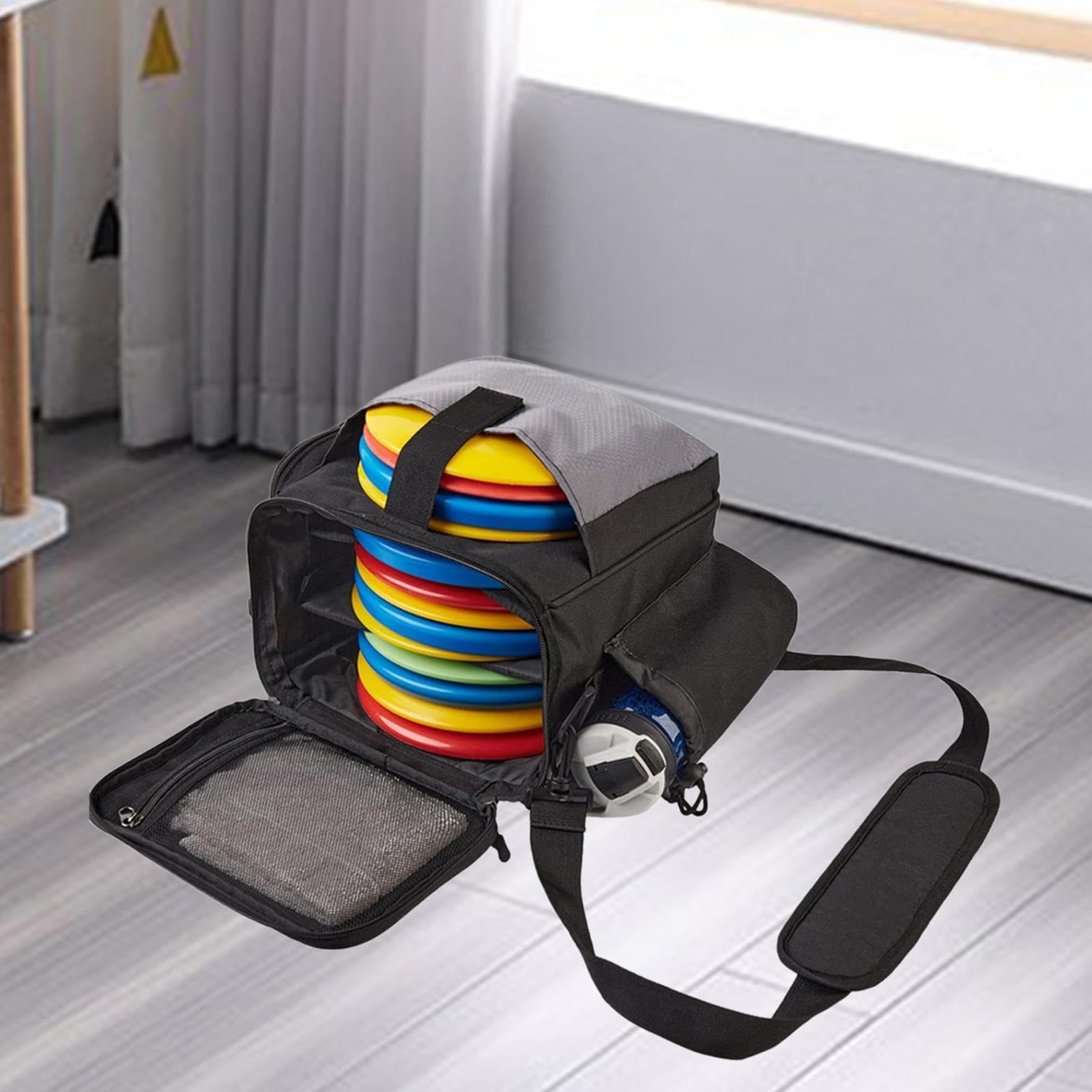 Disc Golf Tasche für 13+ Scheiben mit Flaschenhalter, Herausnehmbare Trennwände, 10.04 x 6.10 x 9.45 Zoll, wasserdichte Disc Aufbewahrungs Organizer
