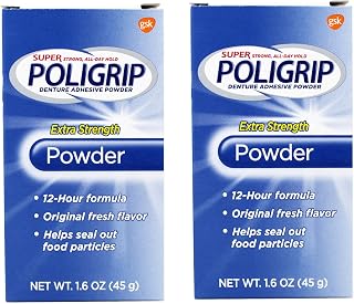 Super Poligrip Denture Adhesive Powder, Extra Strength 1.6 oz (Pack of 2)