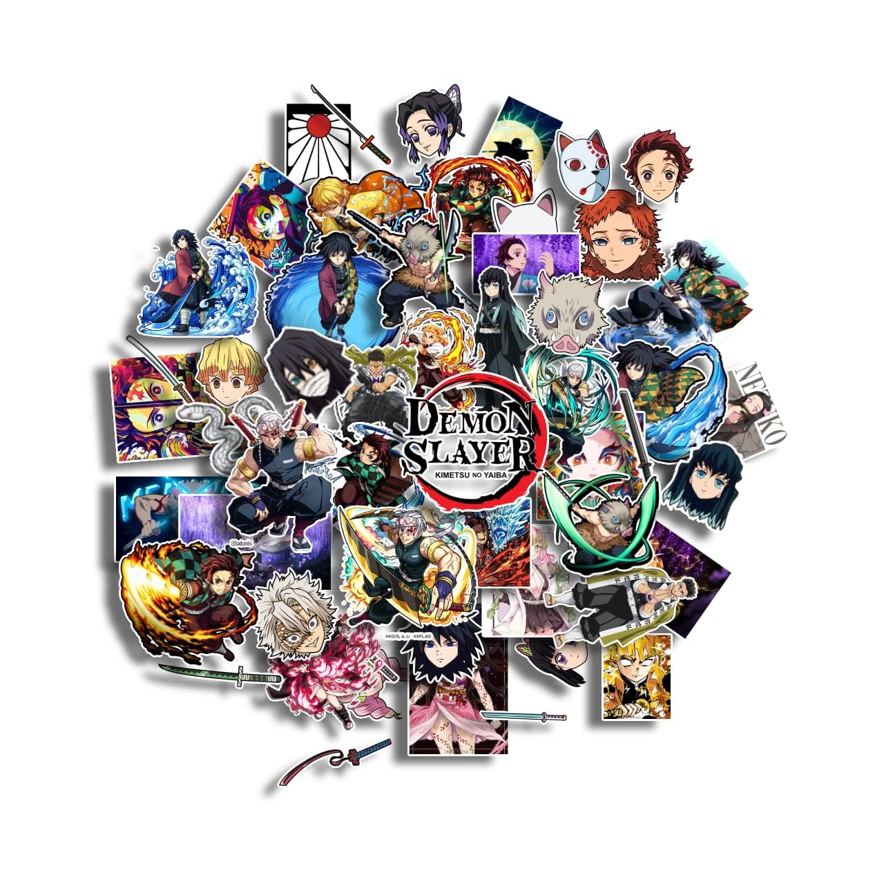 Animo India 50Pcs Demon Slayer Self-Adhesive Sticker Pack For Laptop Computer Car Water Bottle Travel Case Guitar Luggage Motorbikes(Water Resistant,Scratch Resistant,Residue-Free Removal),Plastic