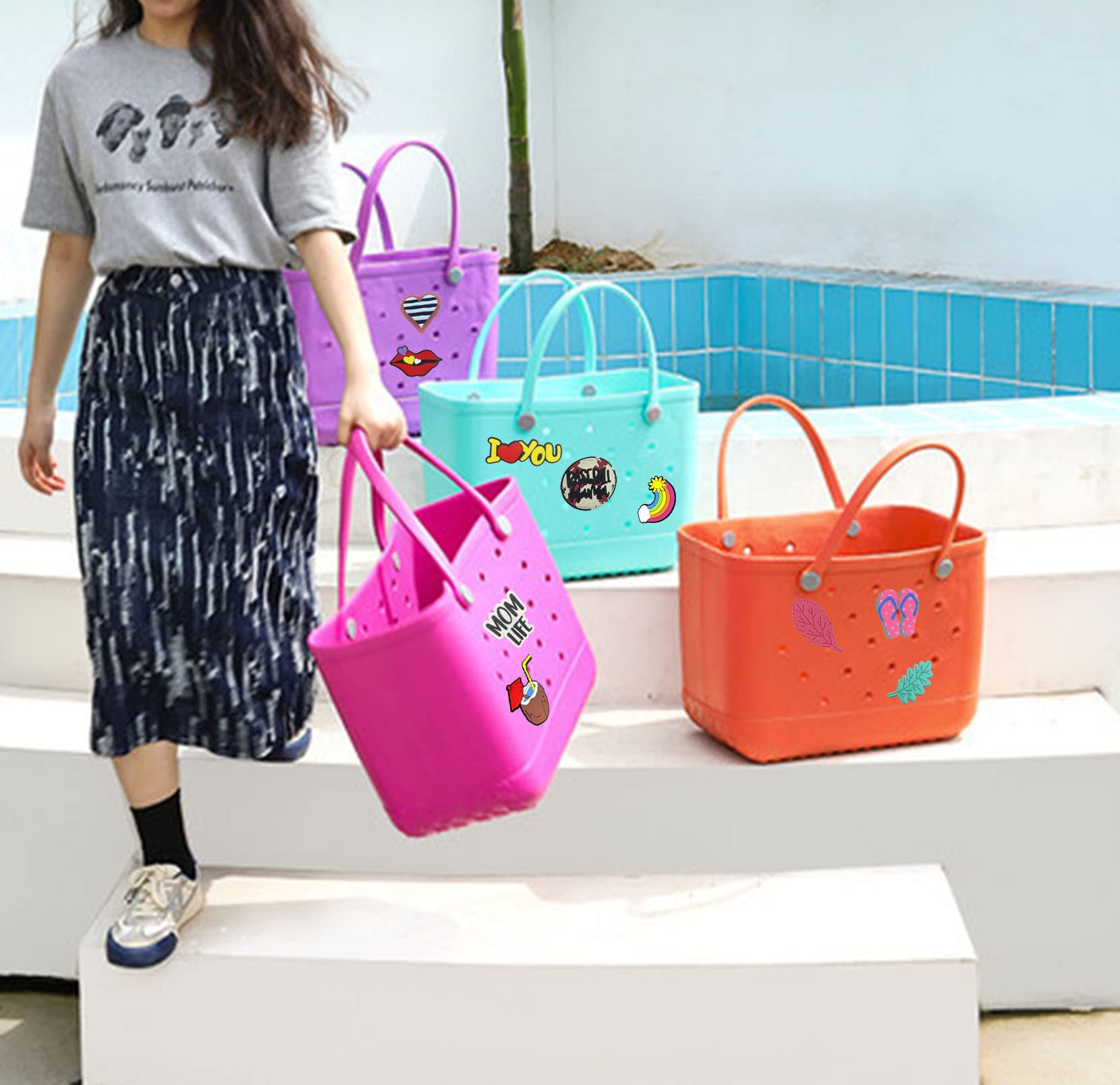 Lckaey Oversized rubber beach bag Accessories PVC Rubber Inserts Charms for Bogg Bag Totes Y064Figure 18