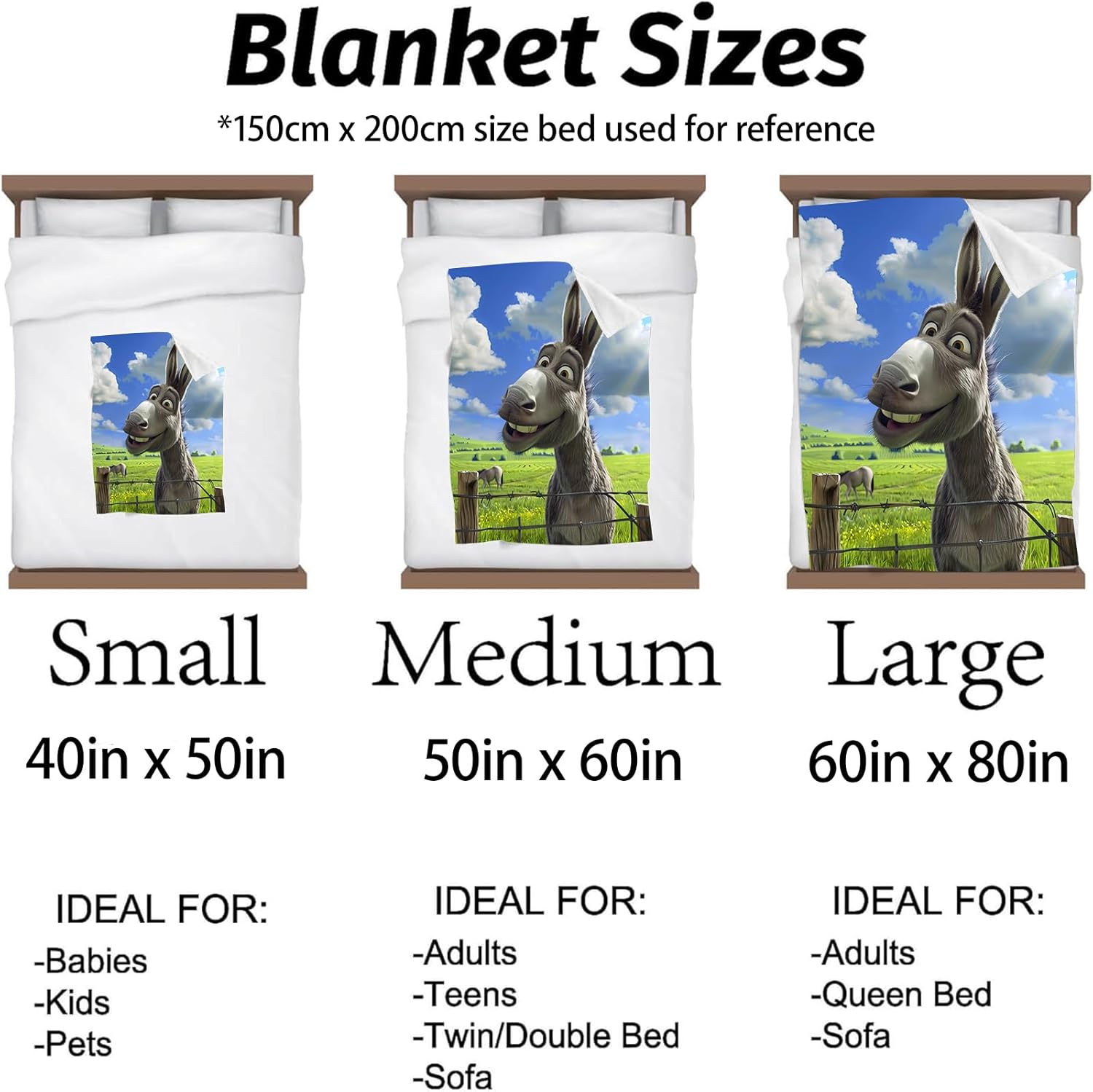 Funny Donkey Blanket, Soft & Warm Flannel Throw Blanket - Cozy Lightweight Blankets for Travel, Sofa, Bedroom, Office for Adults Kids - Ideal for All Season 60"×50"