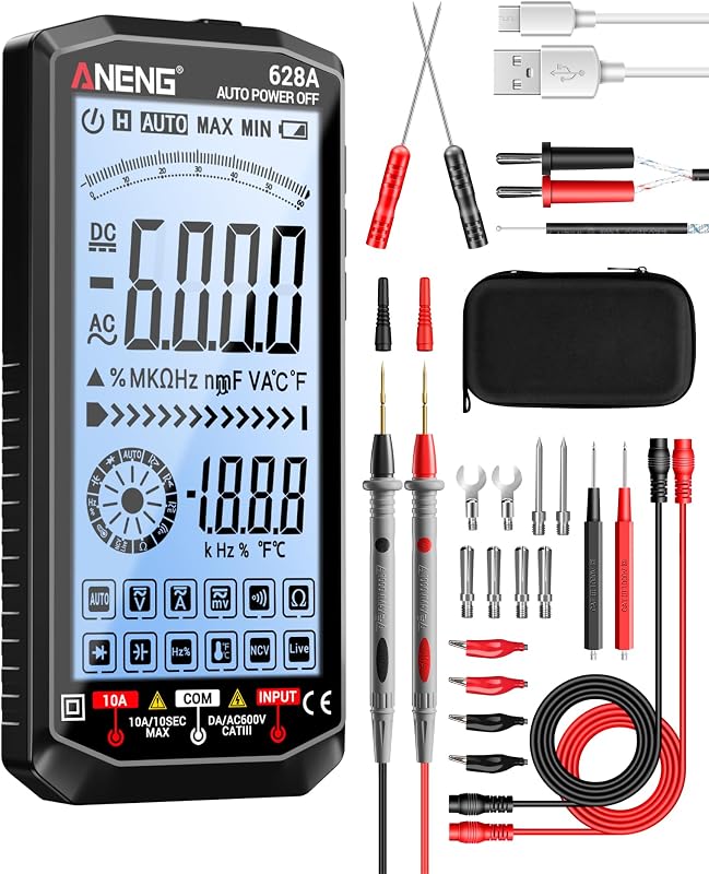 ANENG Multimeter,TRMS 6000 Count Rechargeable Digital Voltmeter Tester | Measures AC/DC Voltage,Current,Resistance,Capacitance,Temperature,Hz,NCV,Diode,Continuity Auto Ranging Electircal Tools
